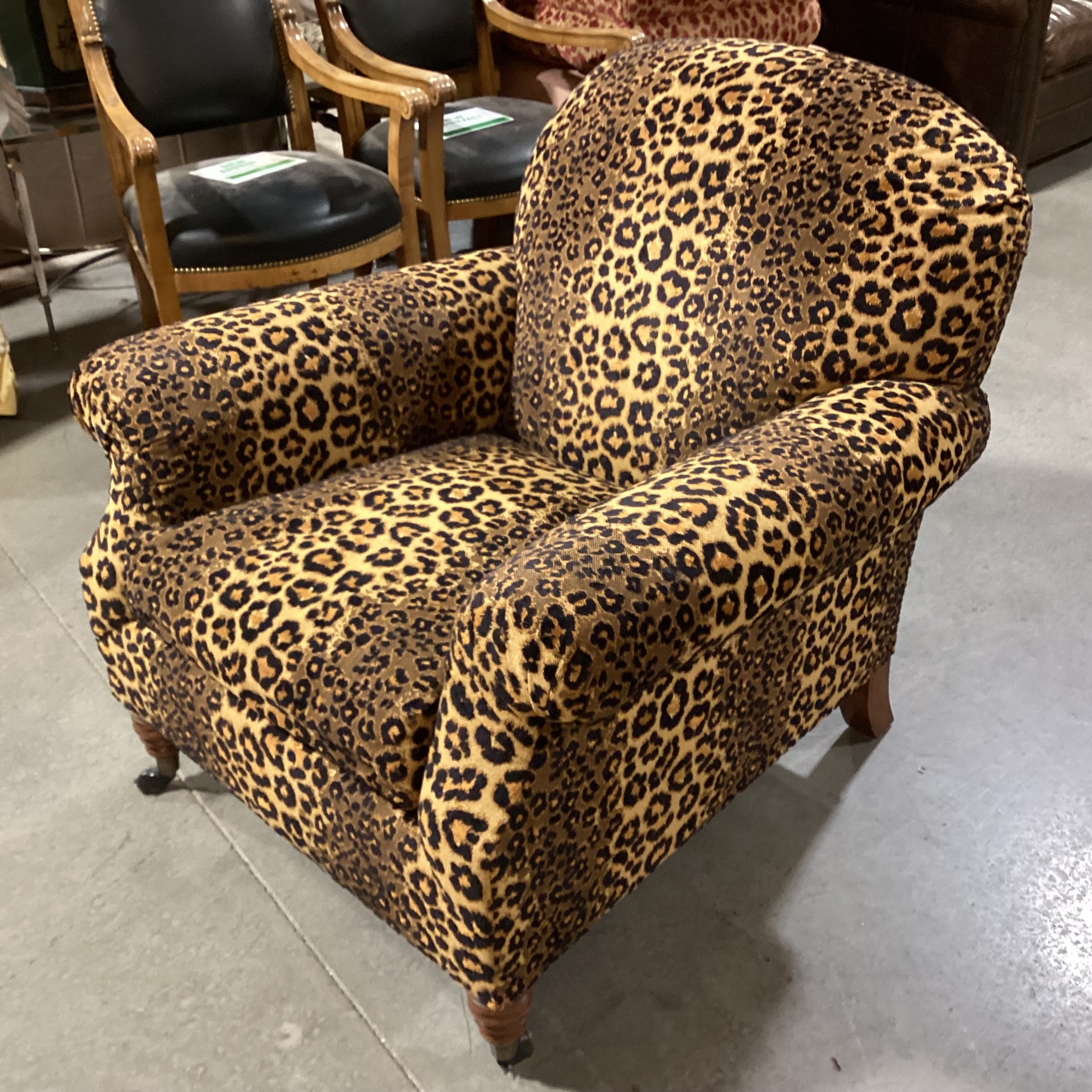 JJ Custom Raised Cheetah Woven With Front Brass Casters Chair 36"x 36"x 36"