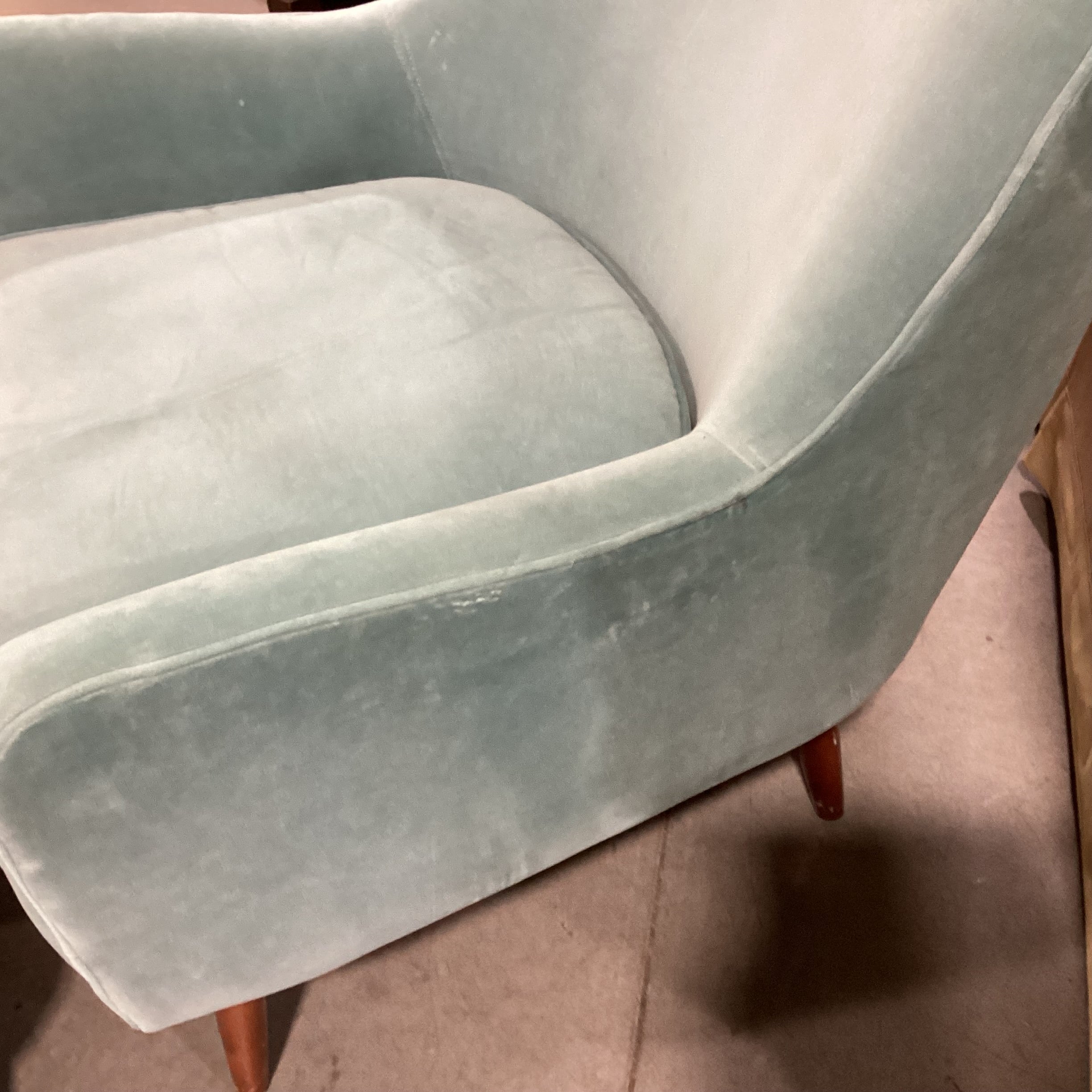 Room & Board Quinn Mid Century Style Seafoam Velvet with Ottoman Chair 30"x 34"x 34'