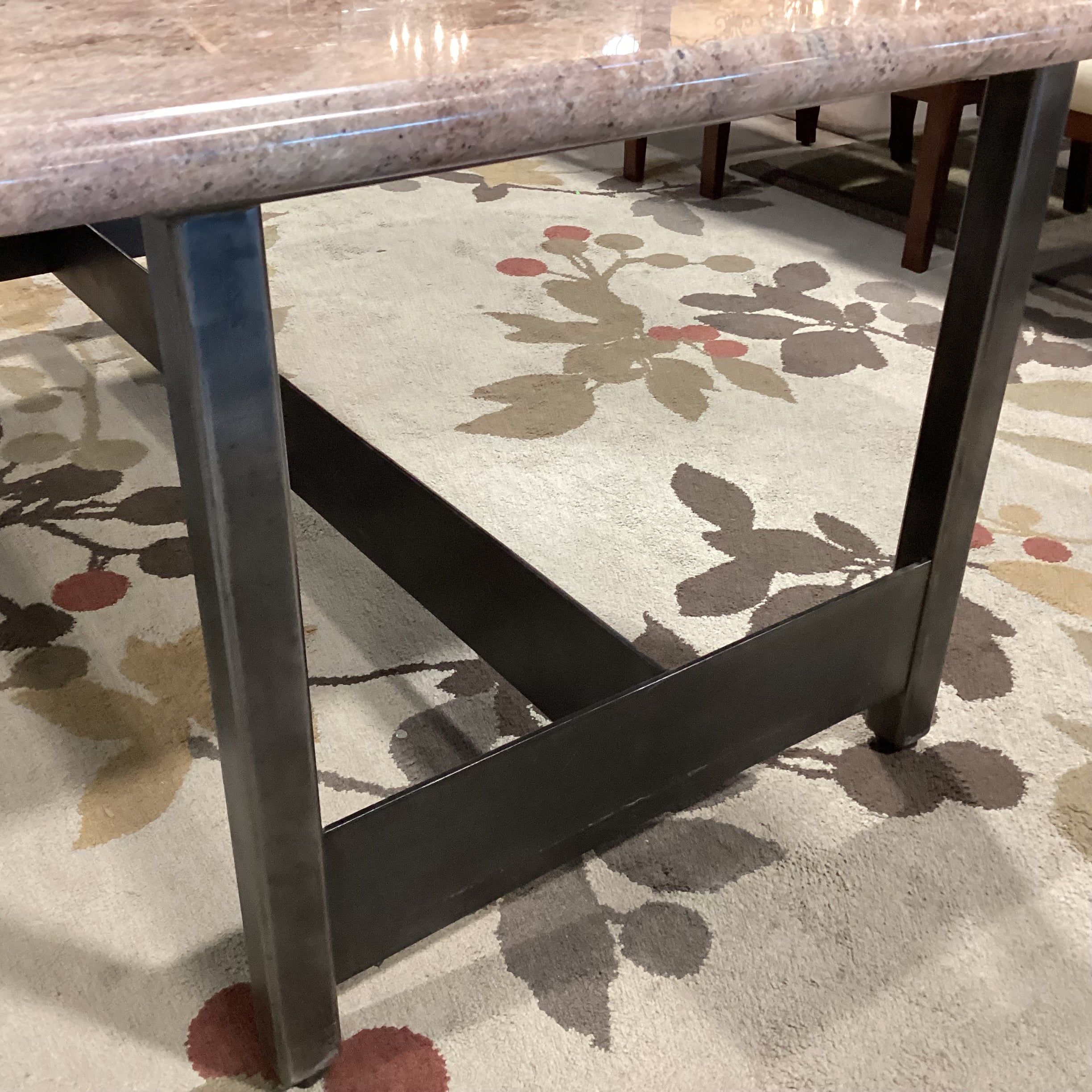 Peach Cream Black Stone Top with Steel Base Dining Table 72"x 36"x 30"
