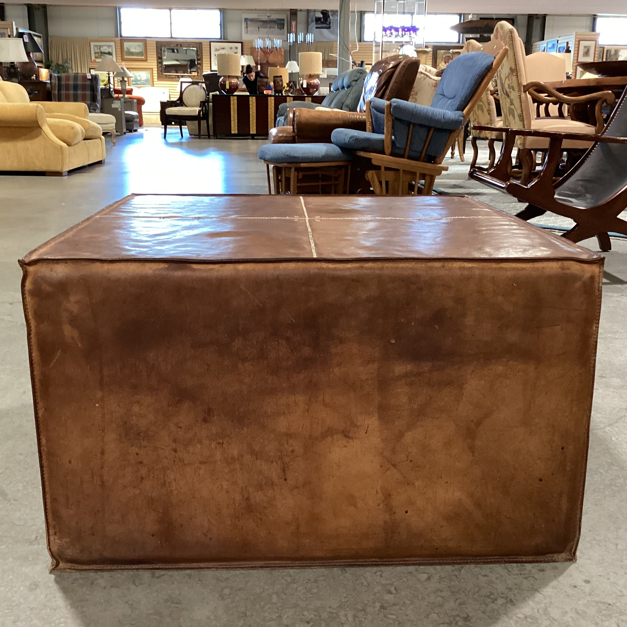 Leather with Stitching Square Ottoman 30"x 30"x 17.5"