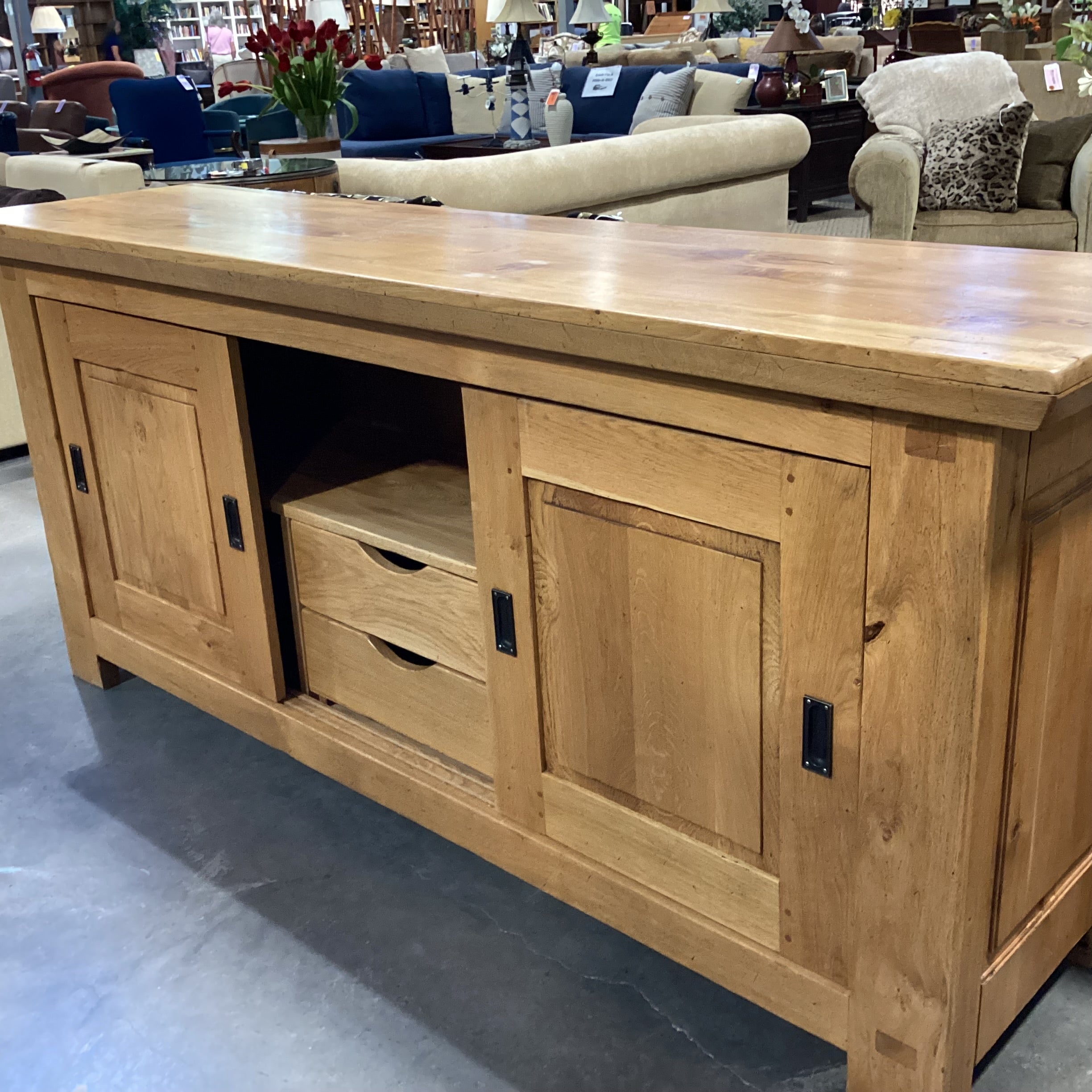 Williams Sonoma Solid French Oak 3 Sliding Doors Shelves & 2 Drawers Mendocino Sideboard 81"x 21.5"x 36.5"