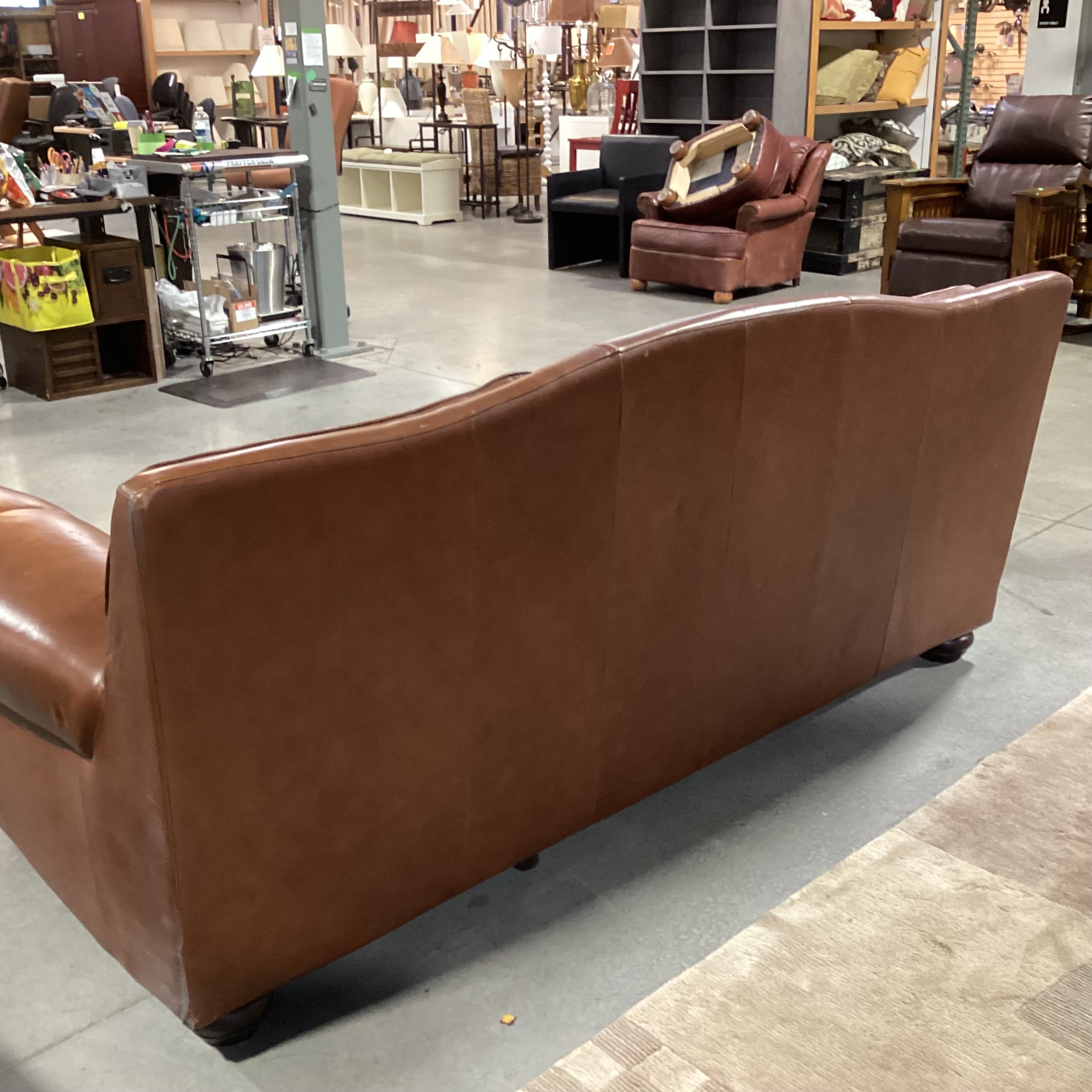 Brown Leather Nailhead Sofa 92"x 39"x 37"