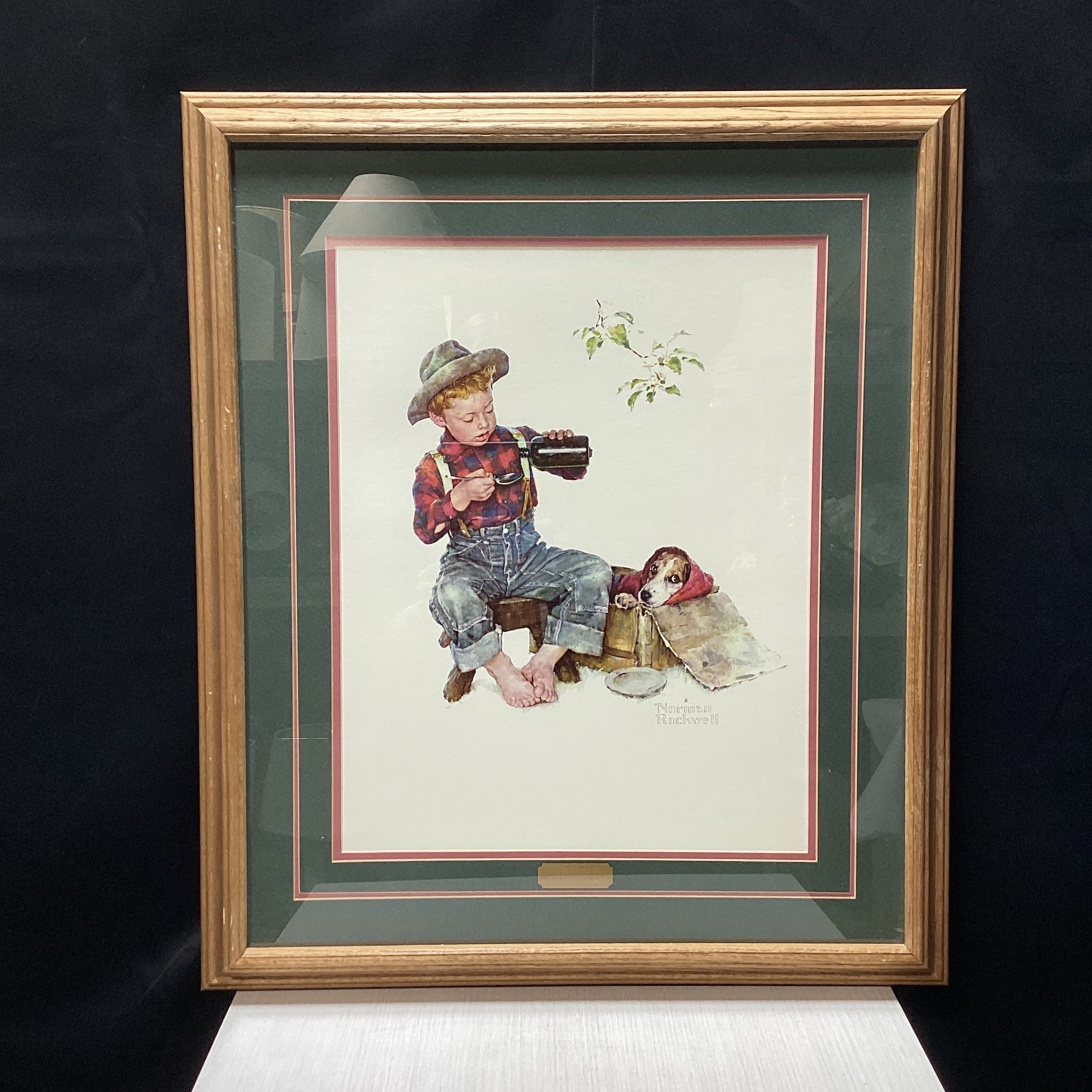 Vintage Norman Rockwell "Mysterious Malady" Print In Wooden Frame With Plaque 23" x 27"