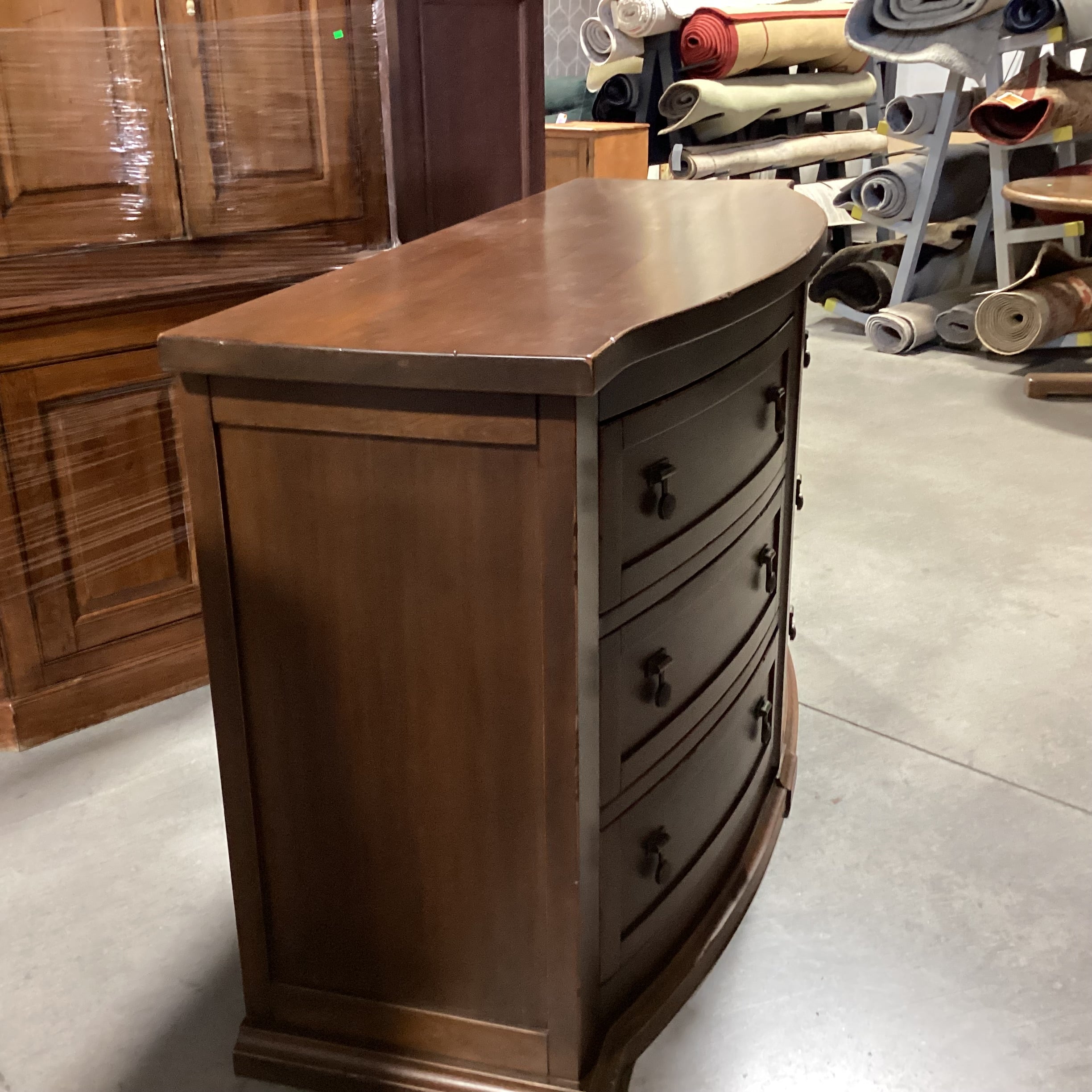Dark Distressed Finish Solid Carved Wood 6 Drawer Curved Front Dresser 66"x 23.5"x 37"