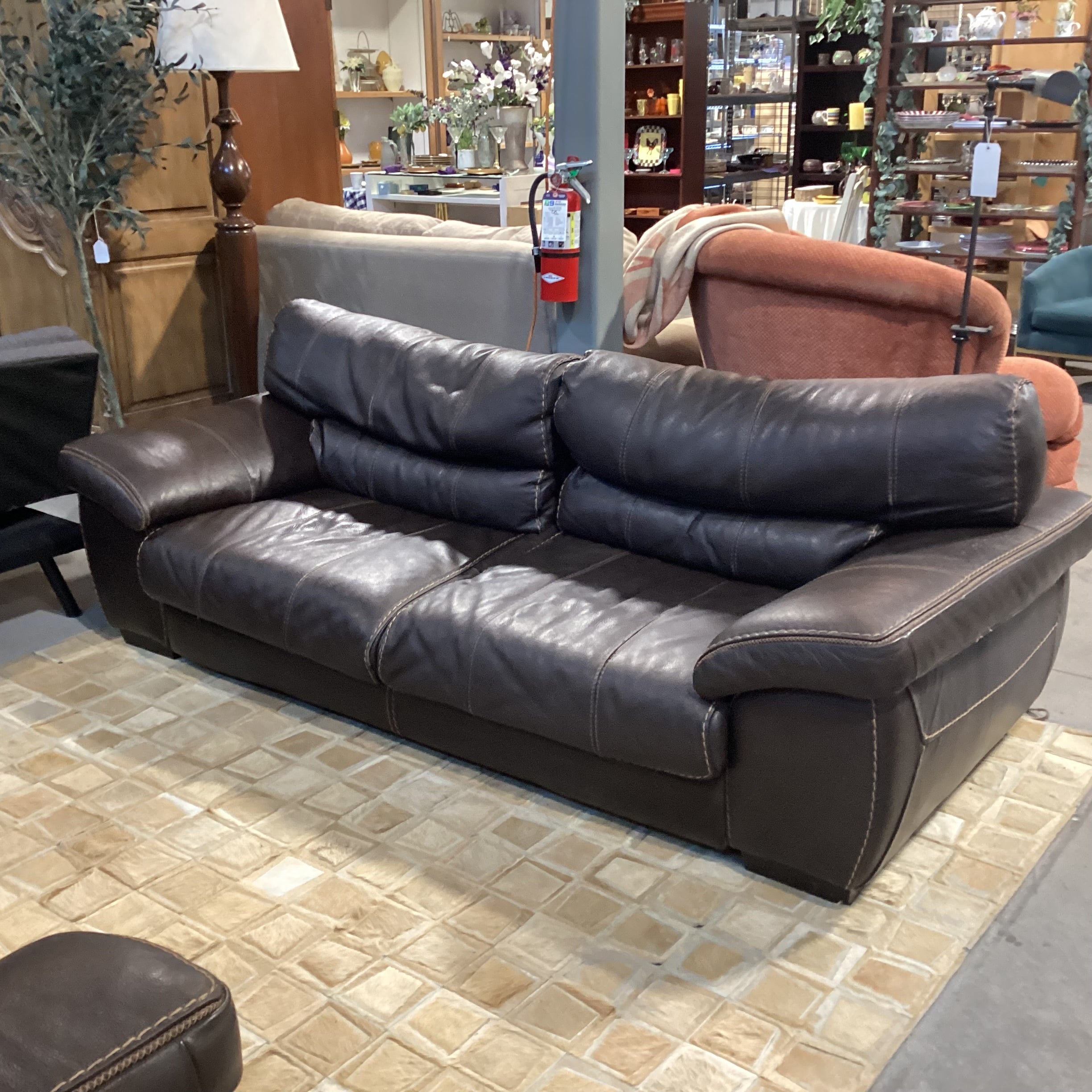 Textured Leather with Stitching Detail Sofa 91"x 41"x 26"