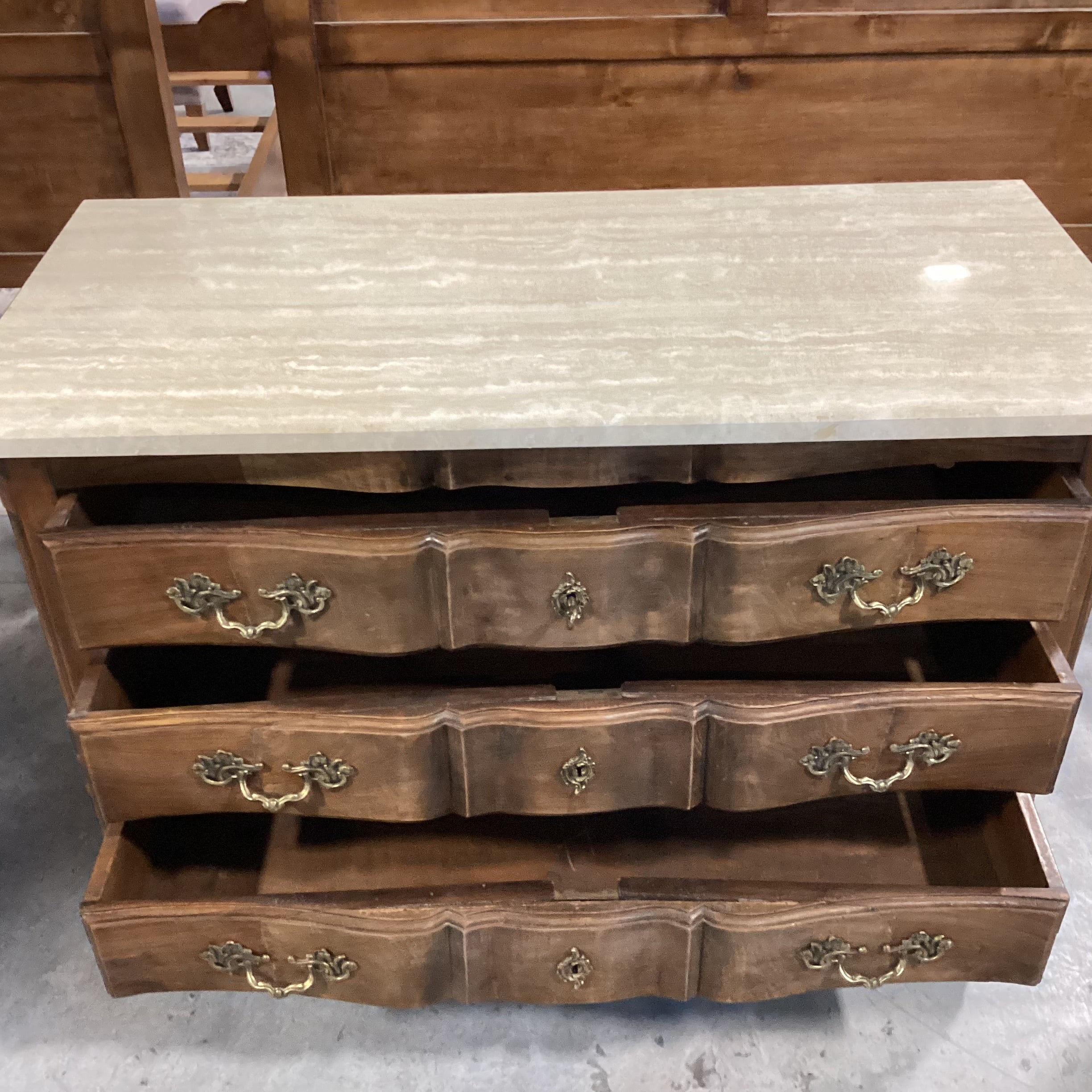 Antique French Provincial Oak 3 Drawer with Travertine Top Chest 47"x 22"x 34"