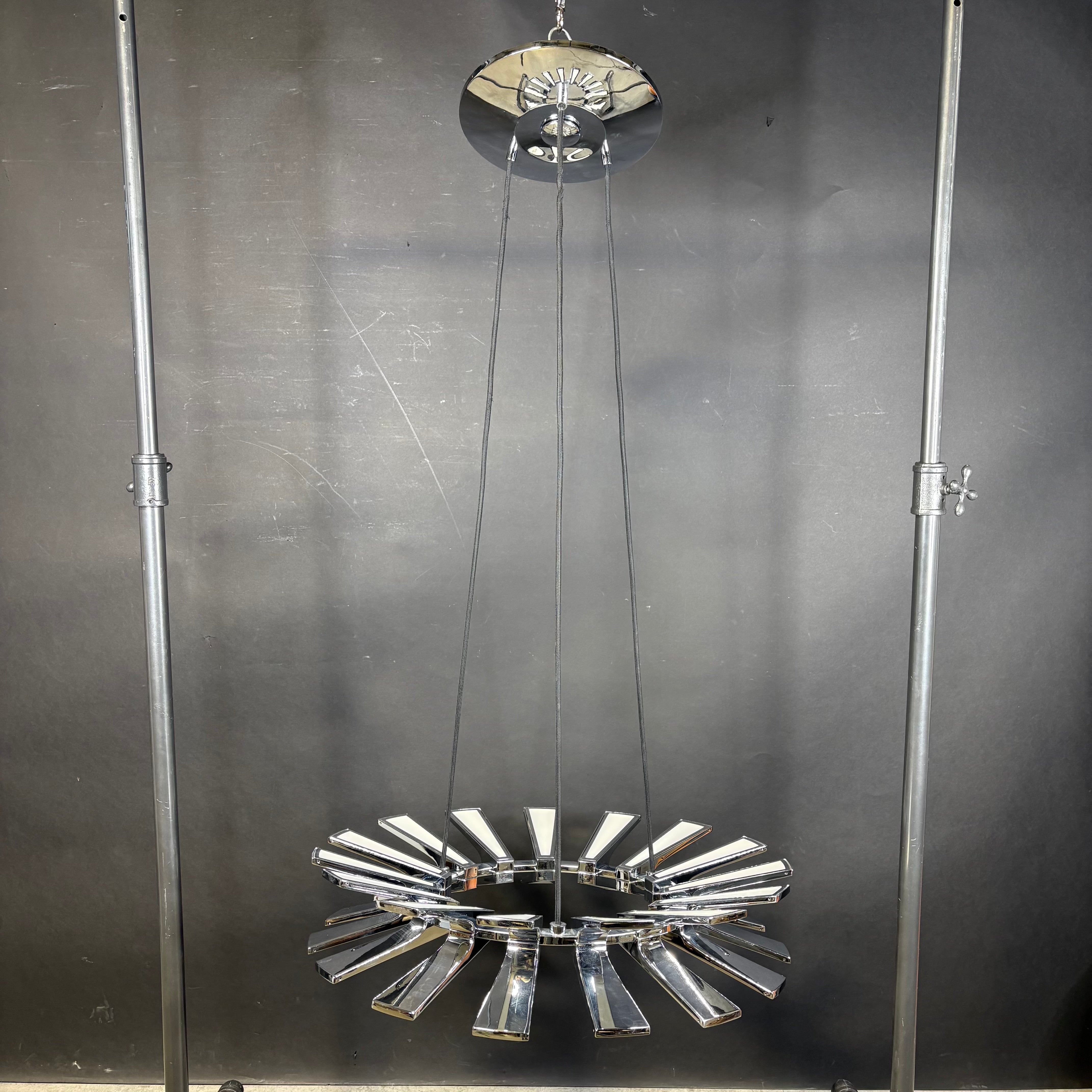 Blackjack Lighting Wedge 24 Light LED Chrome Suspension Chandelier 26” Diameter x 45”