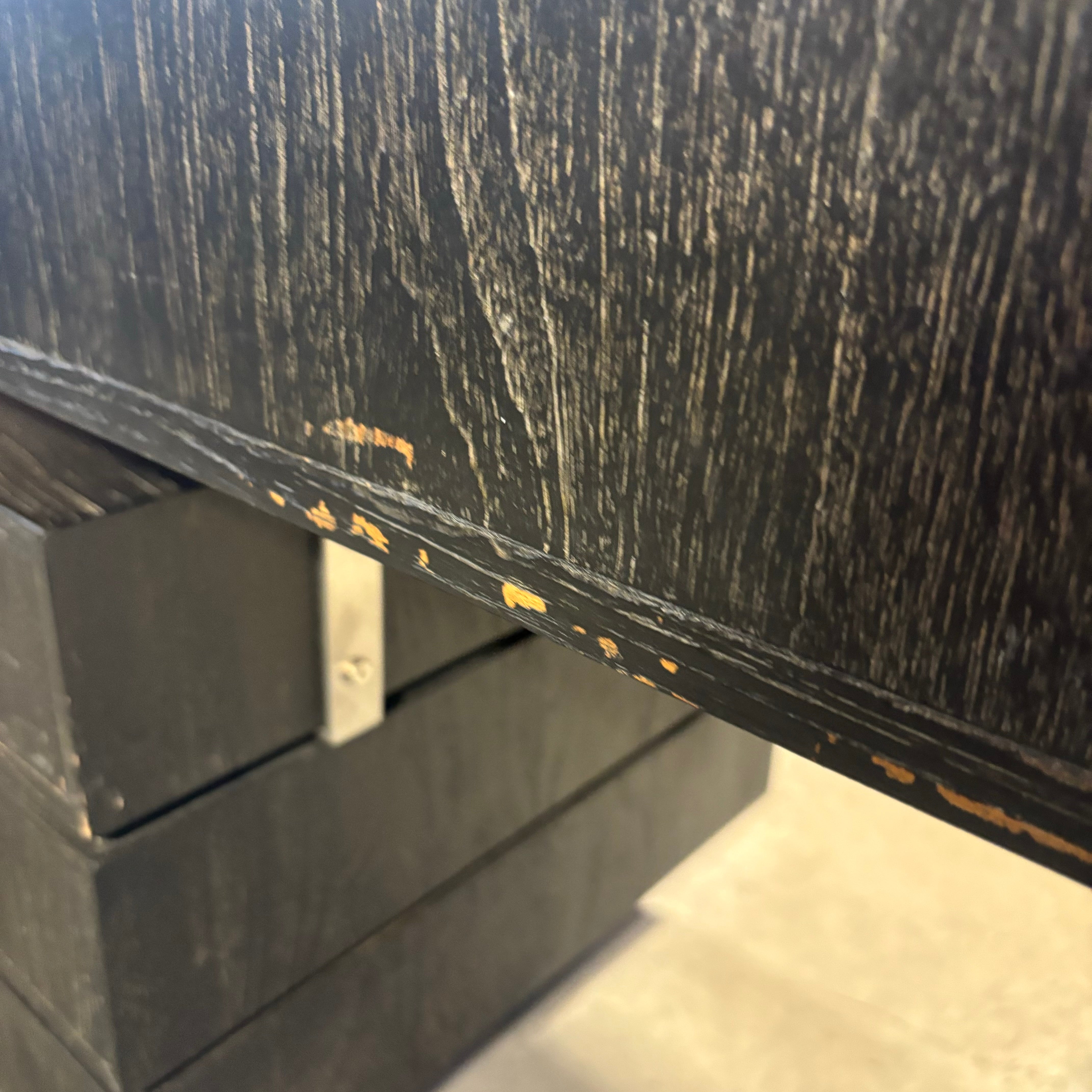 Brownstone Distressed Dark Wood with Steel Base & Glass Top 4 Drawer Desk 65"x 24"x 31"