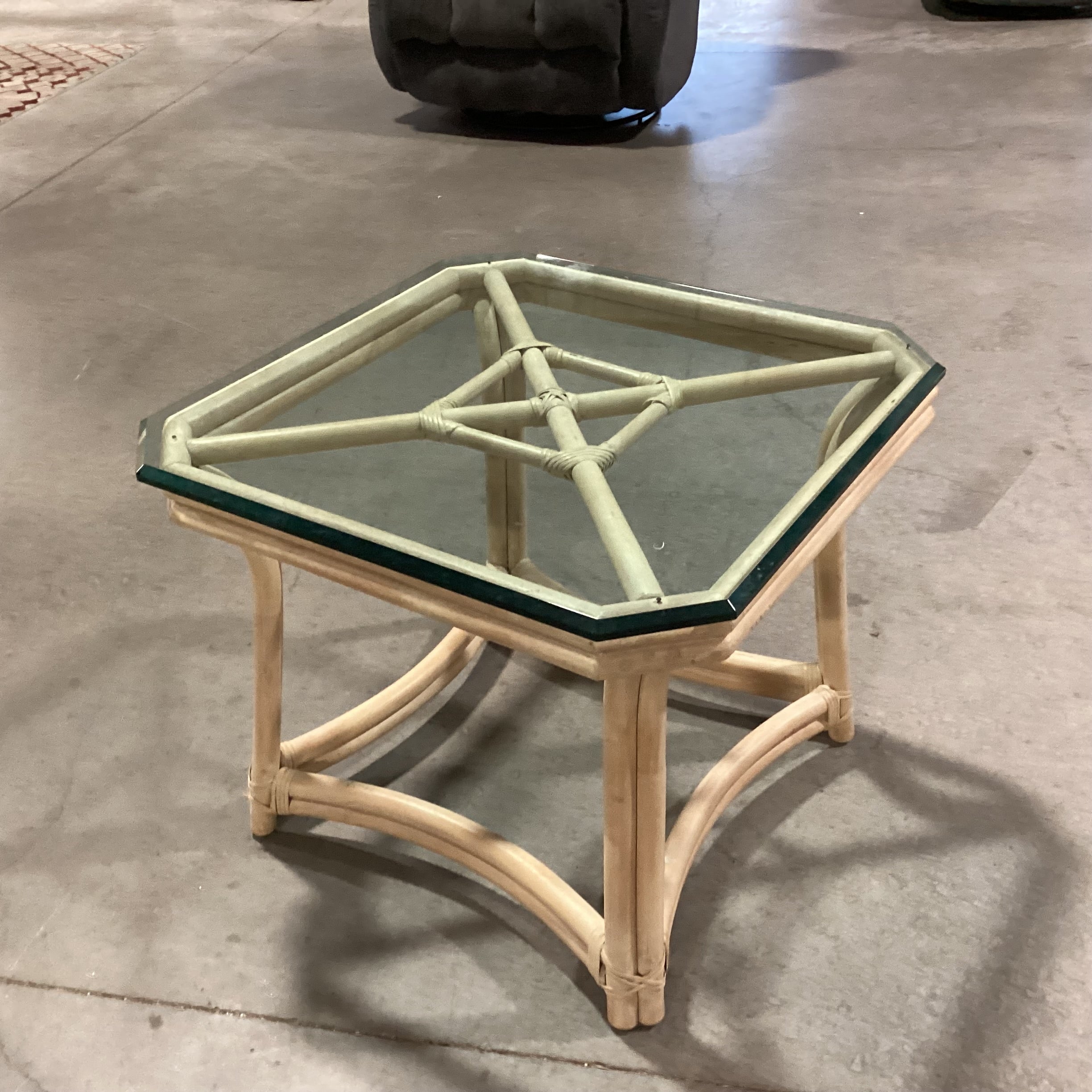 Washed Rattan & Glass End Table 26.5"x 26.5"x 22"