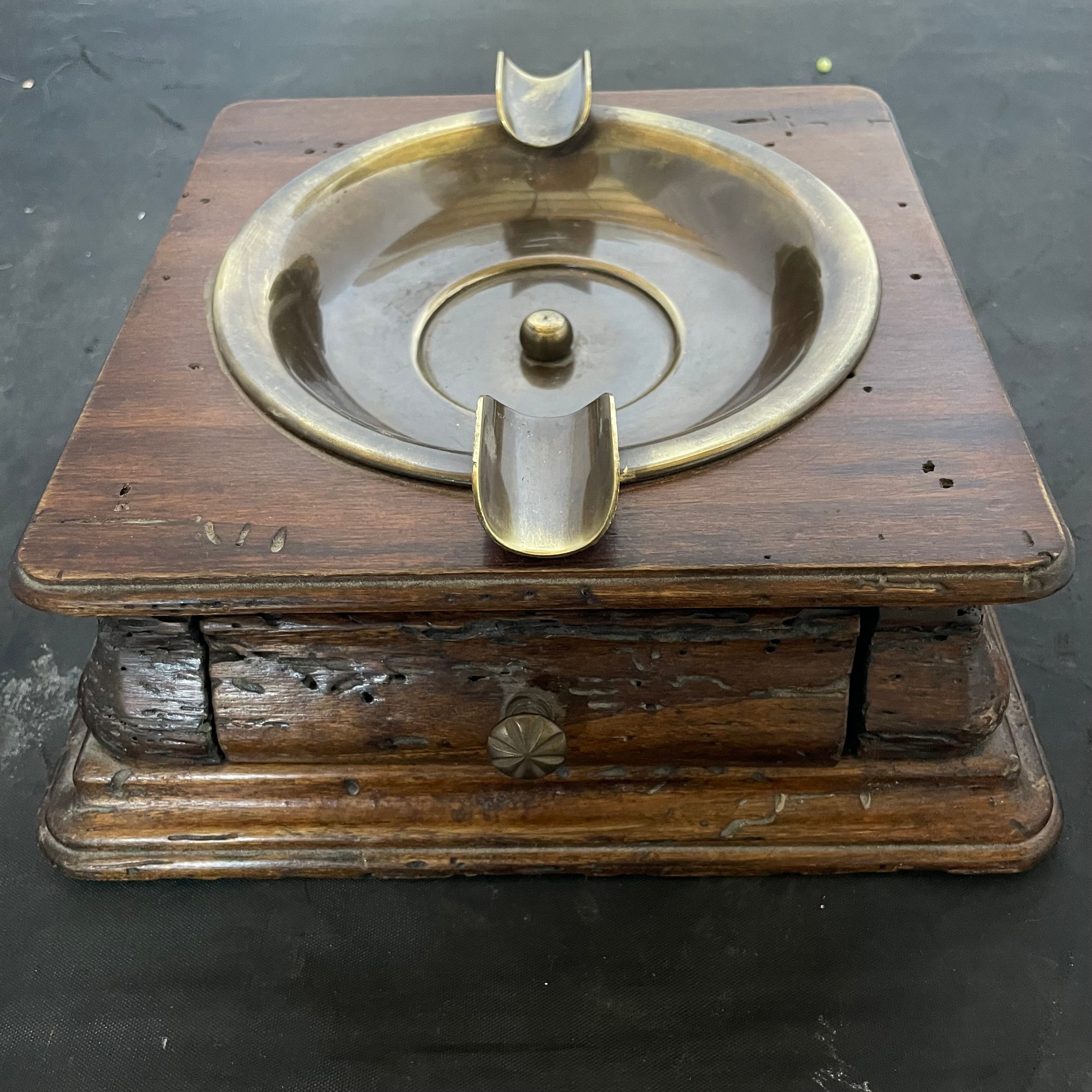 Vintage Nat Sherman Wood/Brass 1 Drawer Cigar Ashtray