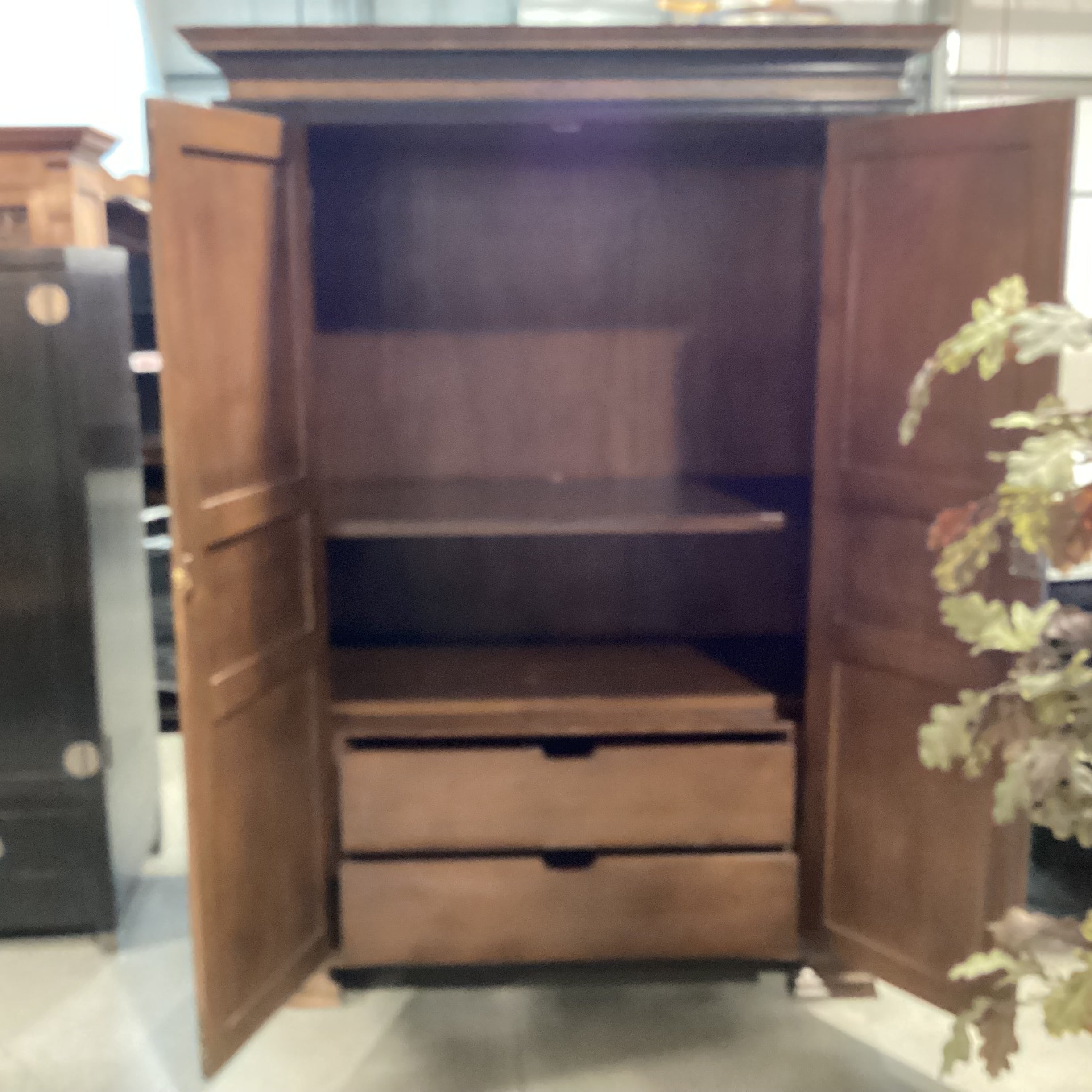 Custom Rustic Distressed Solid Wood with Painted Detail 2 Door Shelves & Drawers Armoire 65"x 34"x 90"