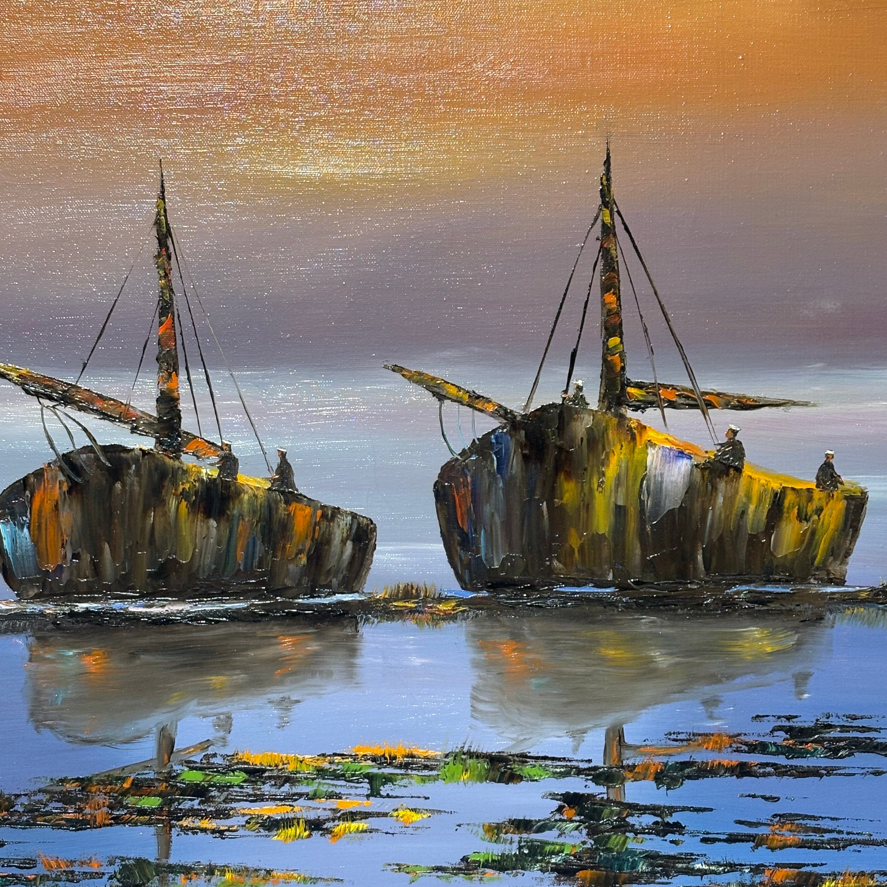 Marian Kasper Original Nautical Sunset Oil on Canvas Framed Wall Decor 29.5" x 29"