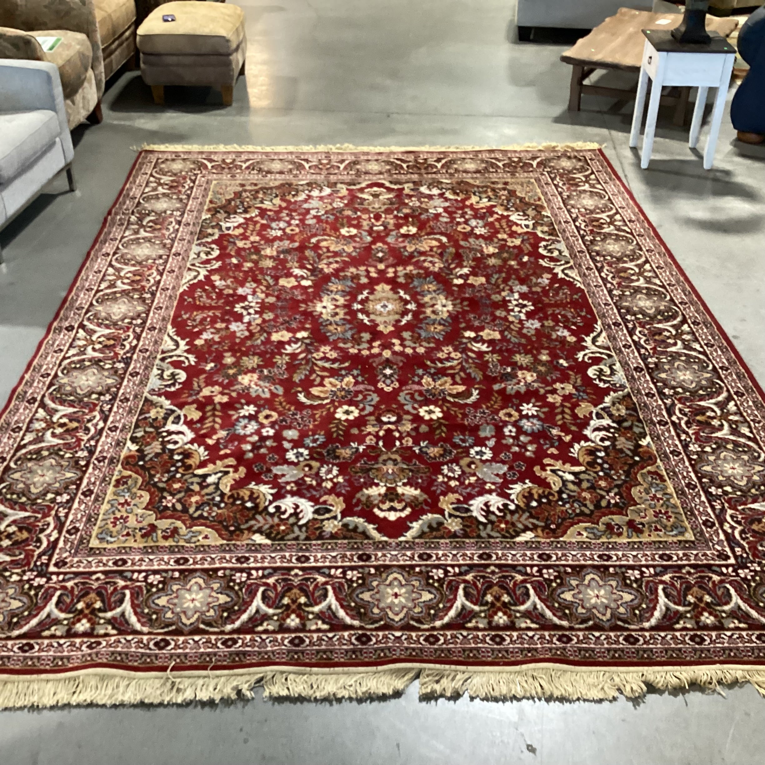 Vintage Karastan Style Red Golden Tan Brown & Blue Wool Rug 8'x 11'6"