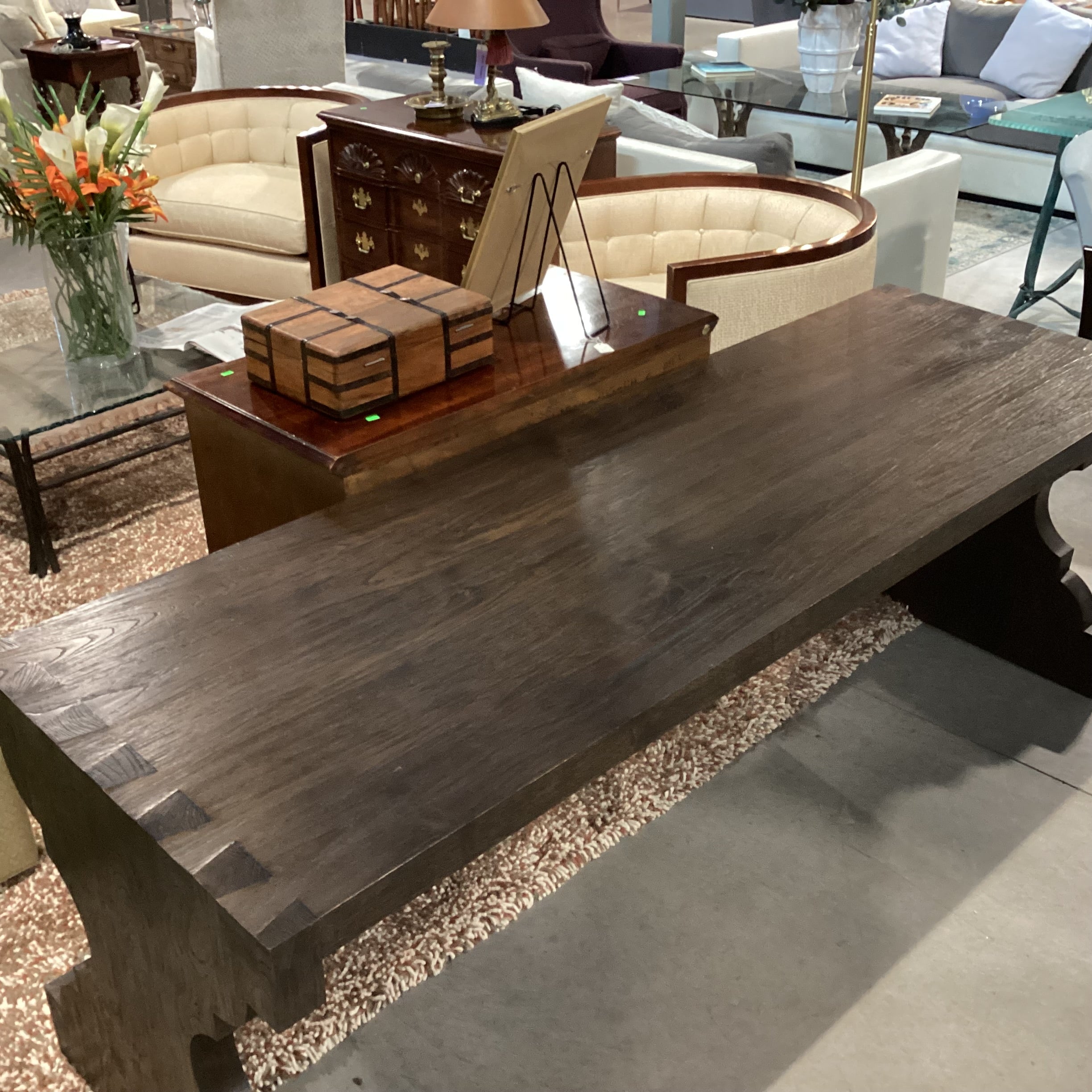 Ironies Escala Dark Finish Solid Wood with Dovetailed & Carved End Detail Console Accent Table 83.5"x 27"x 30"