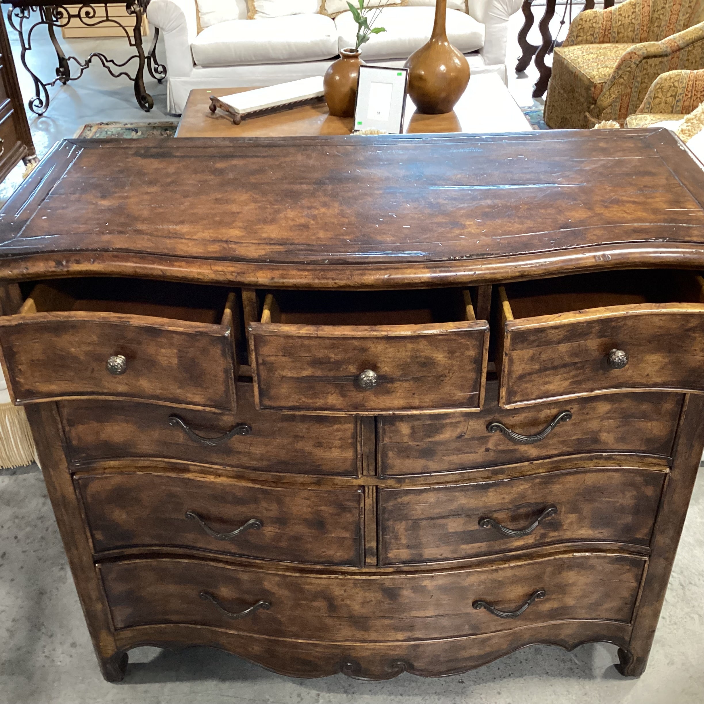 Dark Distressed Solid Wood 8 Drawer Chest 50"x 23"x 42.5"