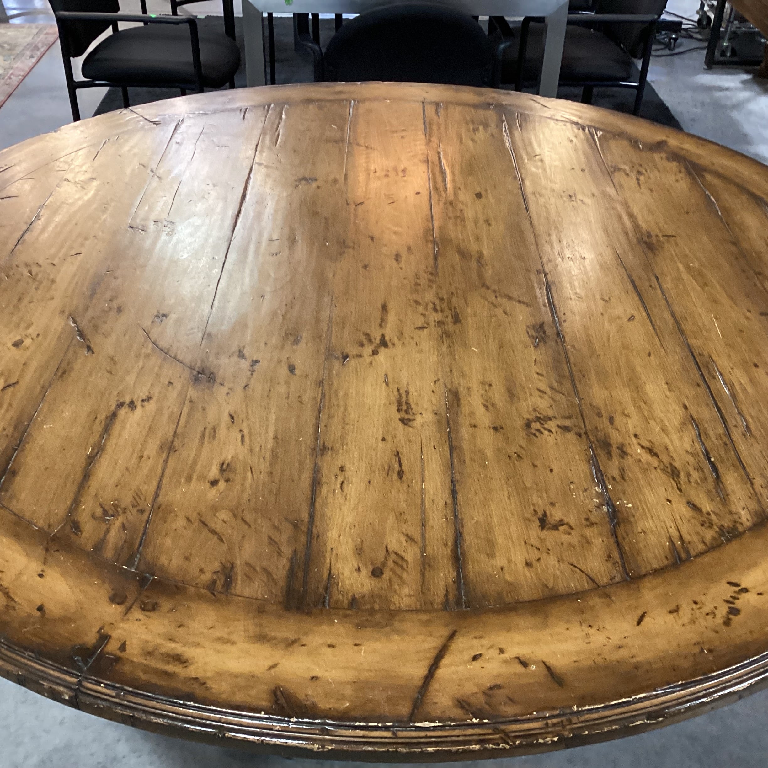 Light Distressed Wood with Pedestal Round Dining Table 62" Diameter x 29.5"