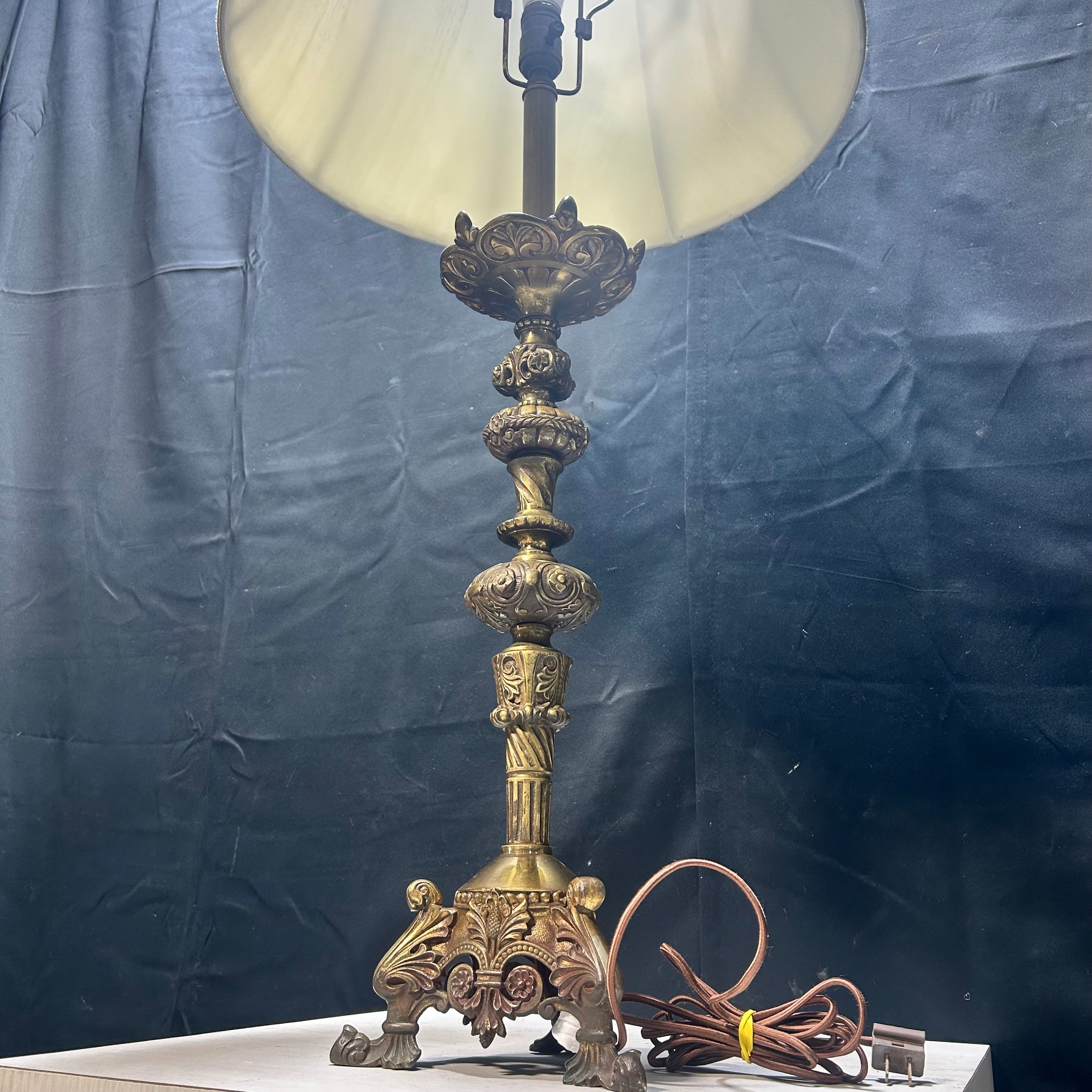19th Century French Candlestick Brass Table Lamp 19"x 41"