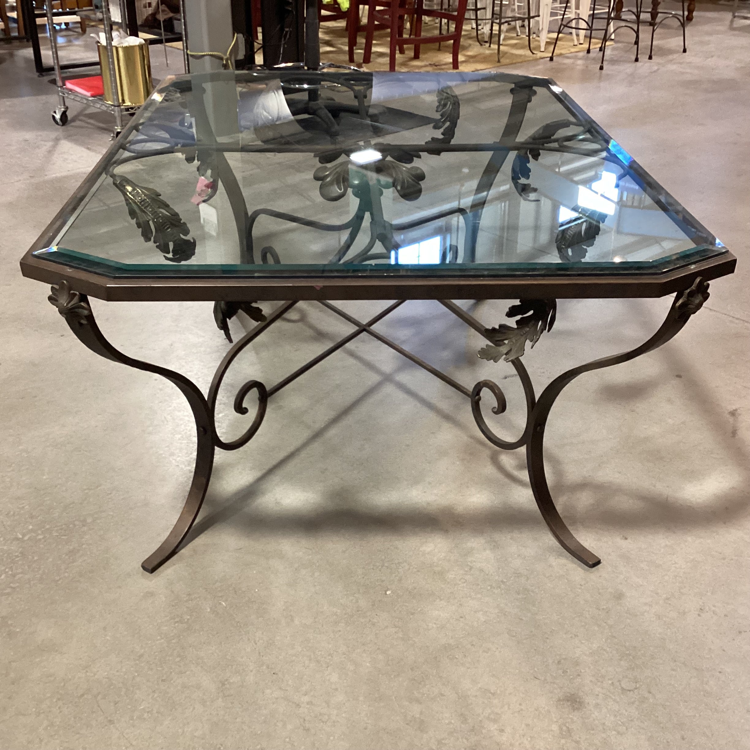 Ornate Iron & Brass Leaf with Beveled Glass Top 57.5"x 41.5"x 25"