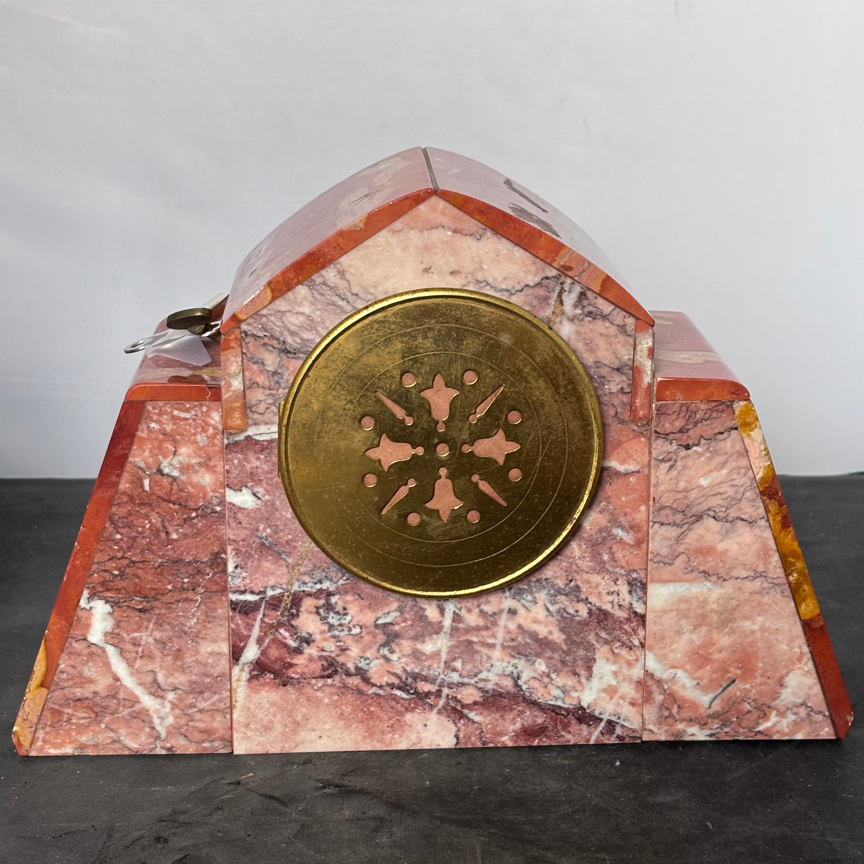 Set of 3 Antique Art Deco Marble Mantle Clock with 2 Marble Candle Holders