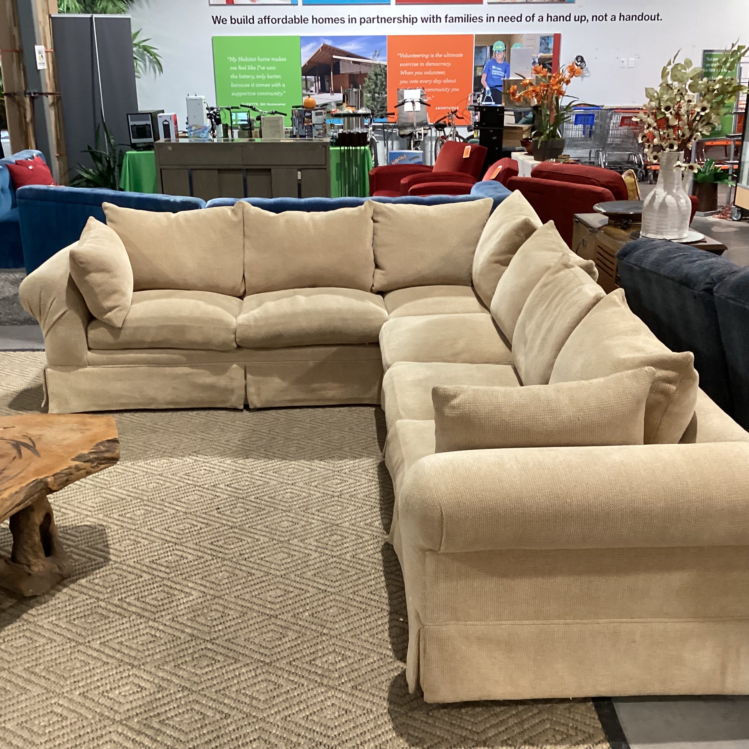 Kreiss Collection Wheat Chenille Woven Roll Arm Down Mix 2 Piece Sectional 108"x 131"x 39"x 29"