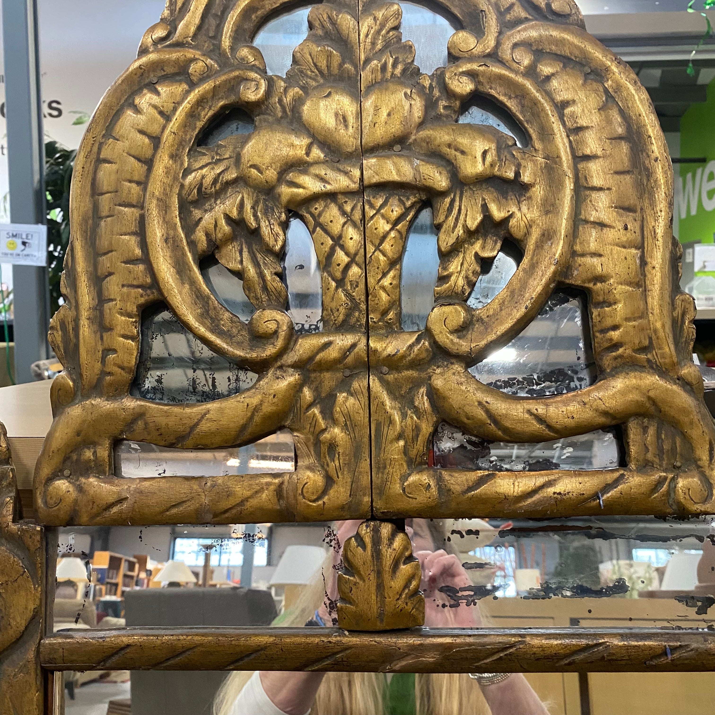 Heavy Antique Carved Gold-Gilt Wood Neoclassical Style Wall Mirror 25.5"x 52"