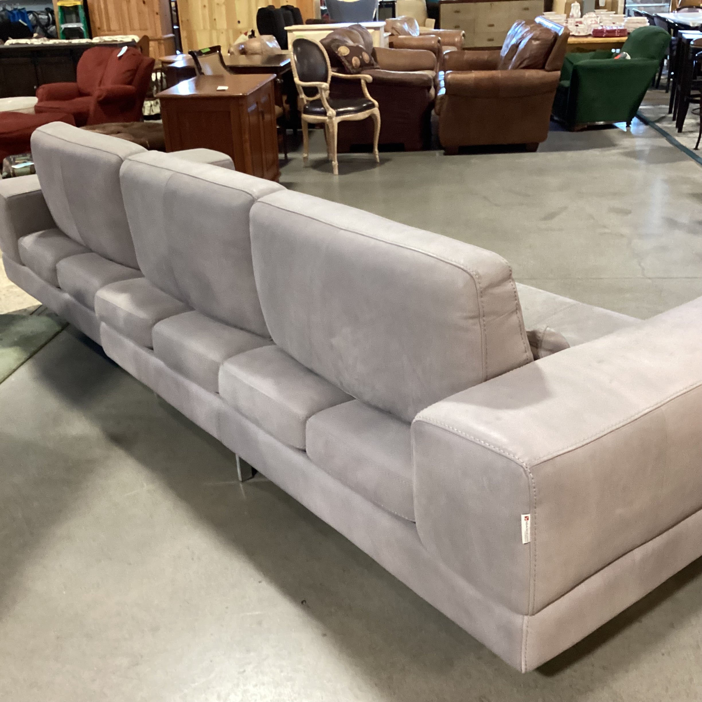 Max Davani Italian Grey Leather 2 Piece Long Sofa Sectional 126"x 44"x 35"