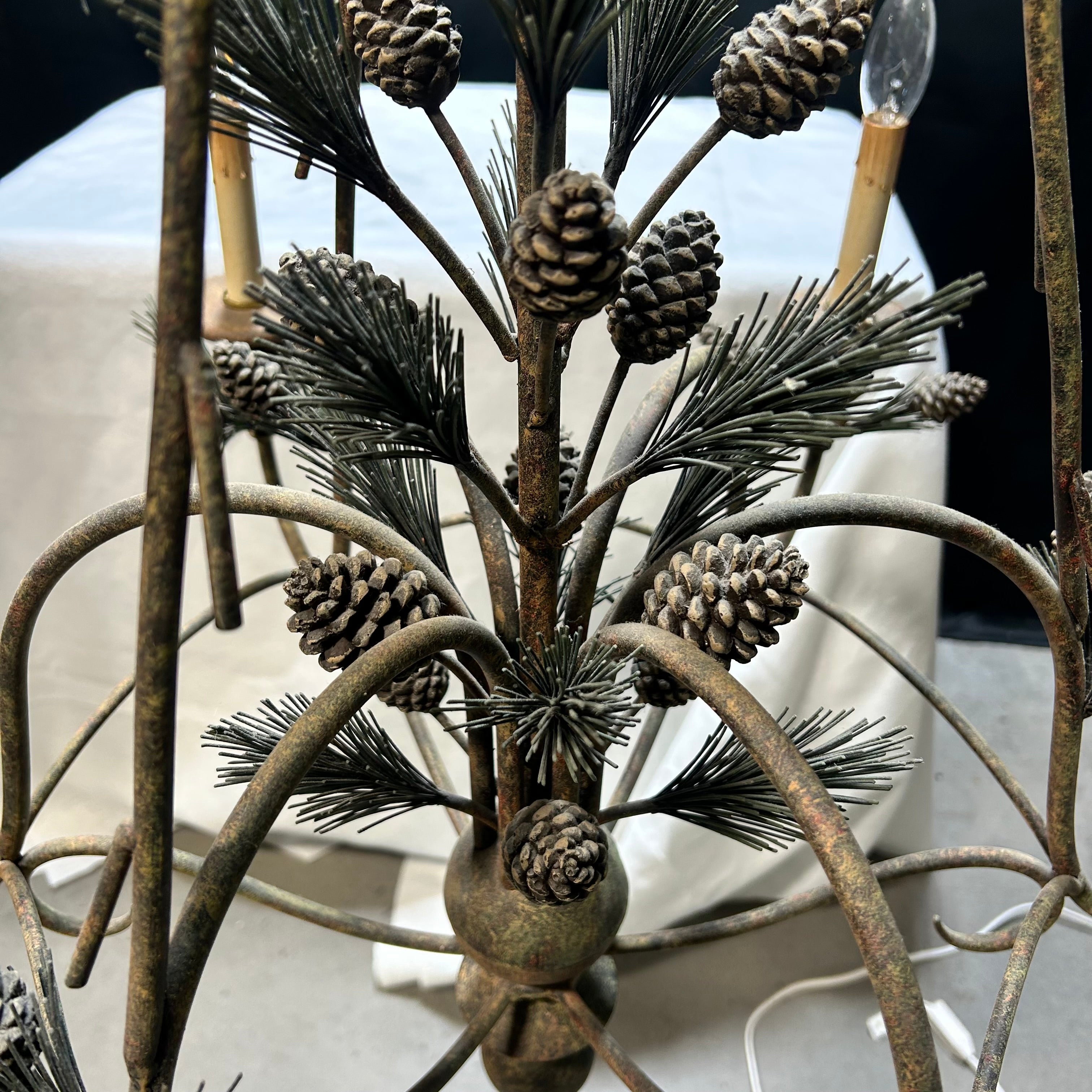 Vintage Iron Pine Cone Pine Needle 6 Light Chandelier 31"x 34"