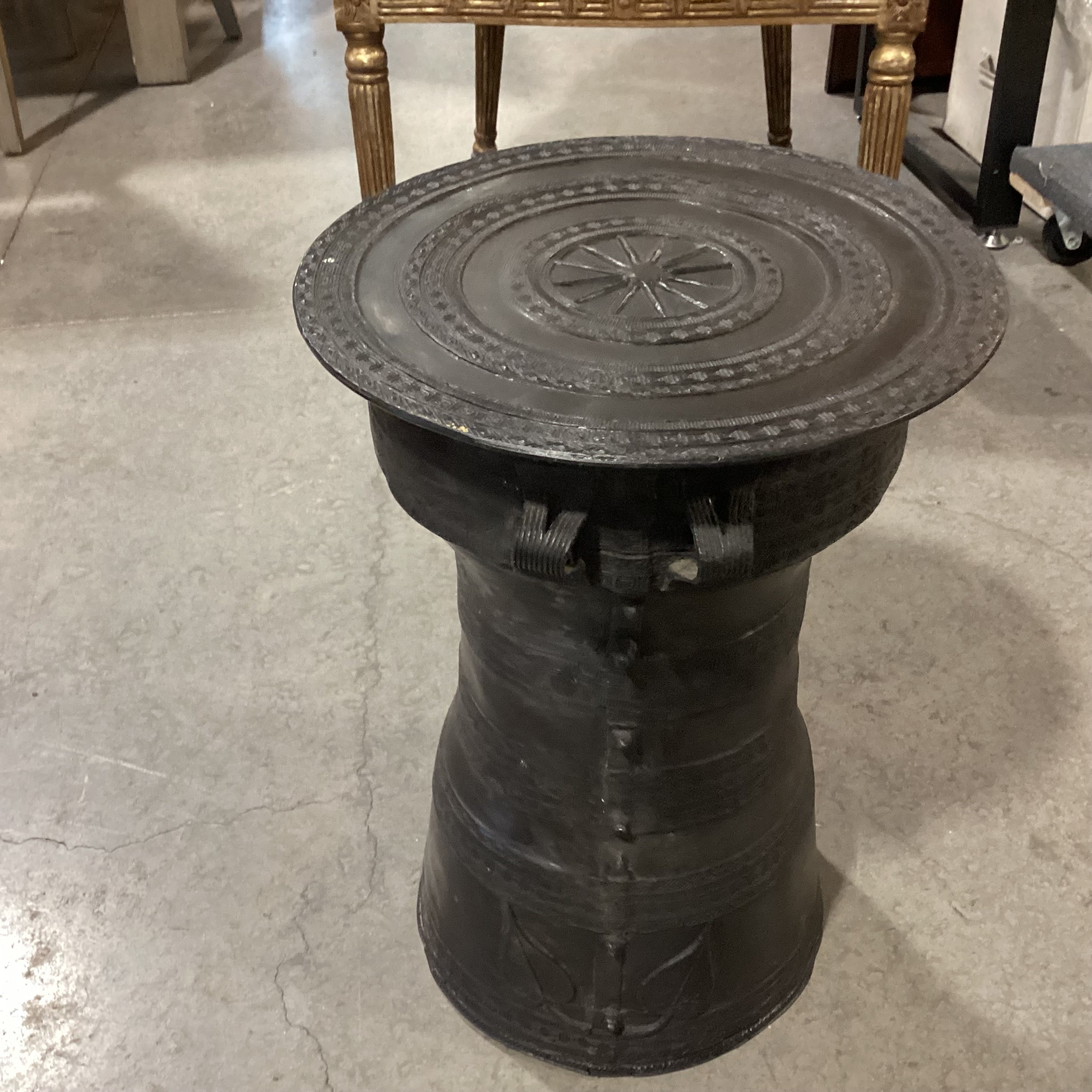 Asian Bronze Rain Drum Style Accent Table 13" Diameter x 18"