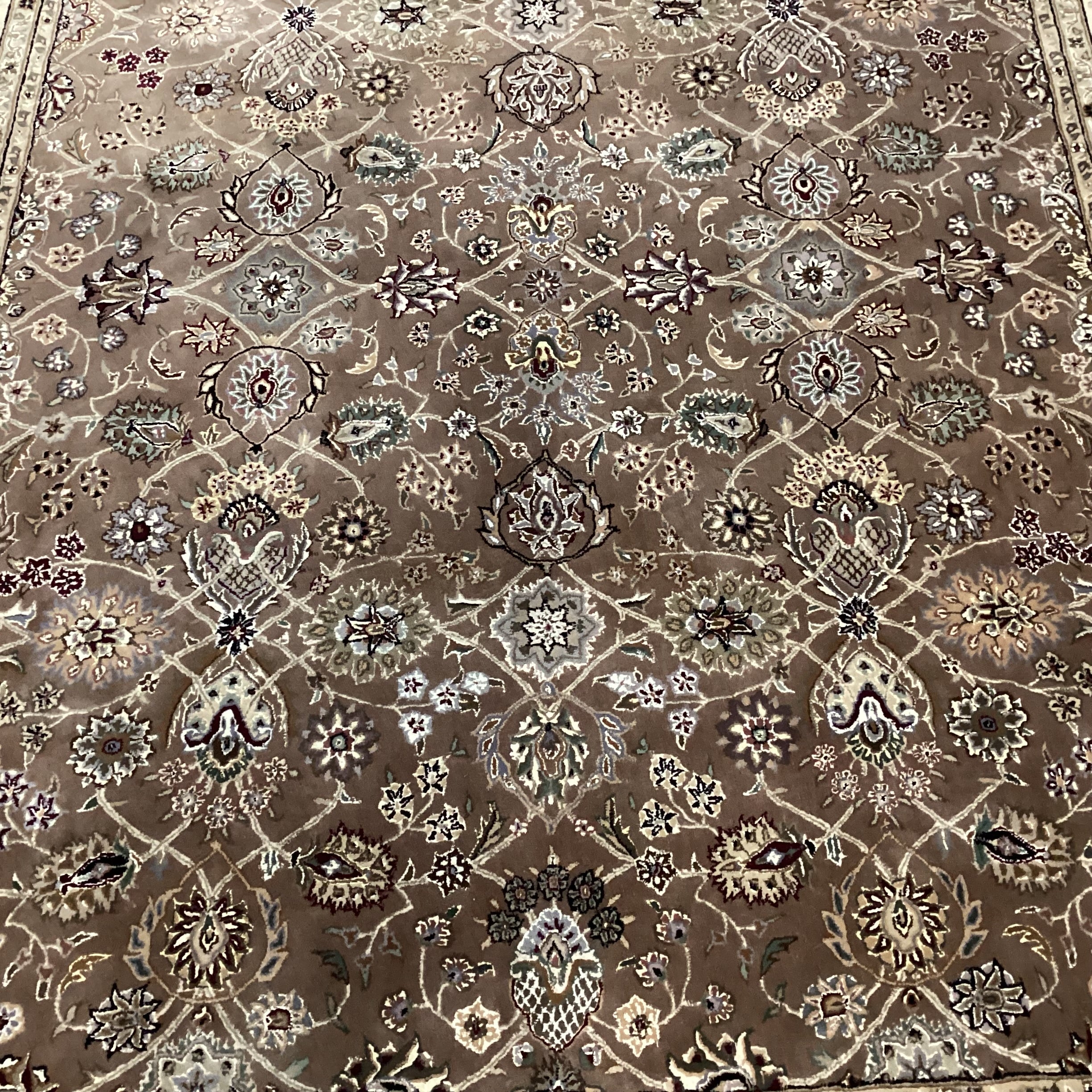 Nourison 2000 Collection Taupe Cream Black Floral Wool Rug 7'9" x 9'9"