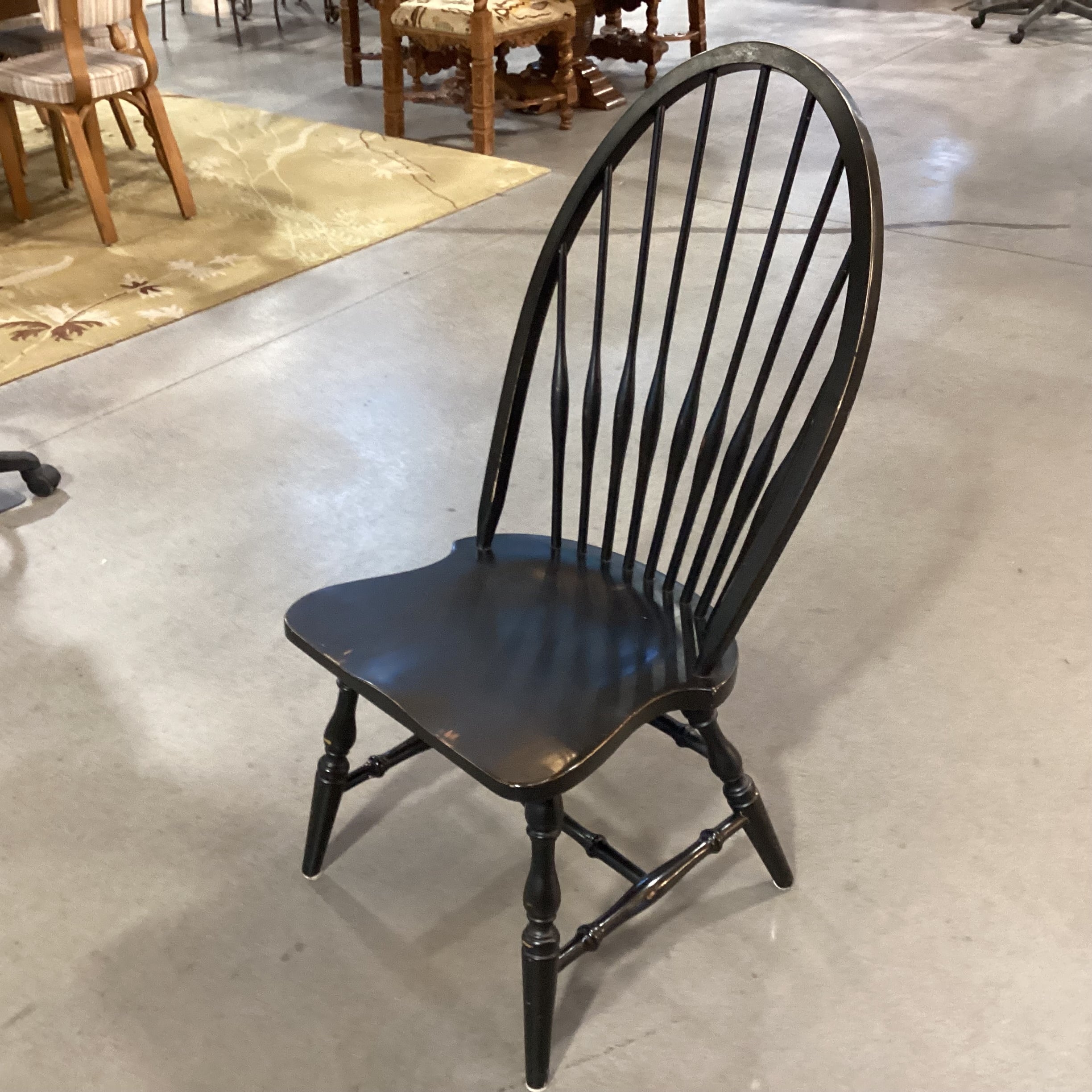 Windsor Style Antiqued Black Wood Dining Chair 19"x 23"x 41.5"