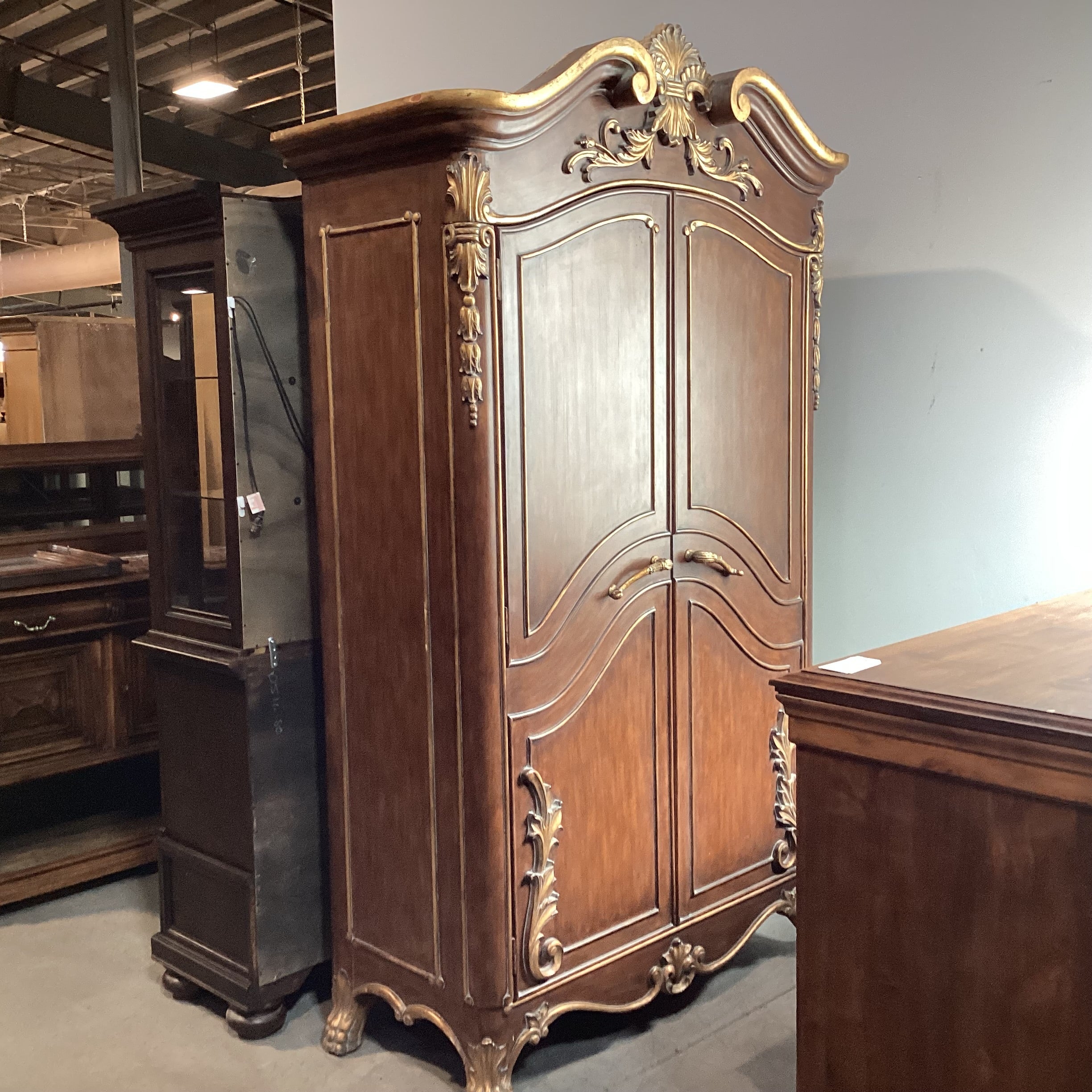 Ornate Carved Wood with Gold Accent 2 Door 3 Drawer Wardrobe Armoire 54"x 25"x 93"