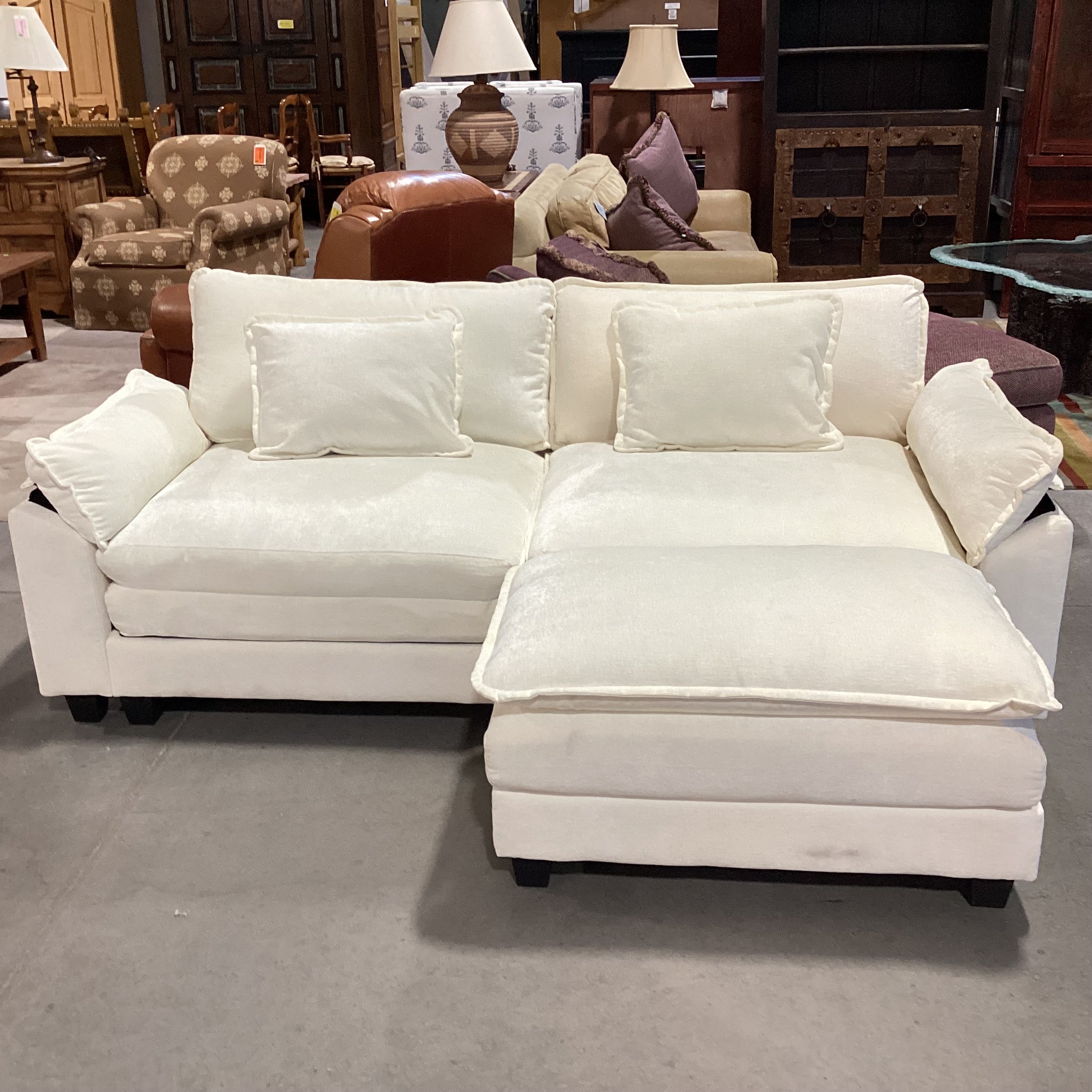 Cream Chenille Woven 3 Piece Modular with Ottoman Sofa 86"x 37"x 32"