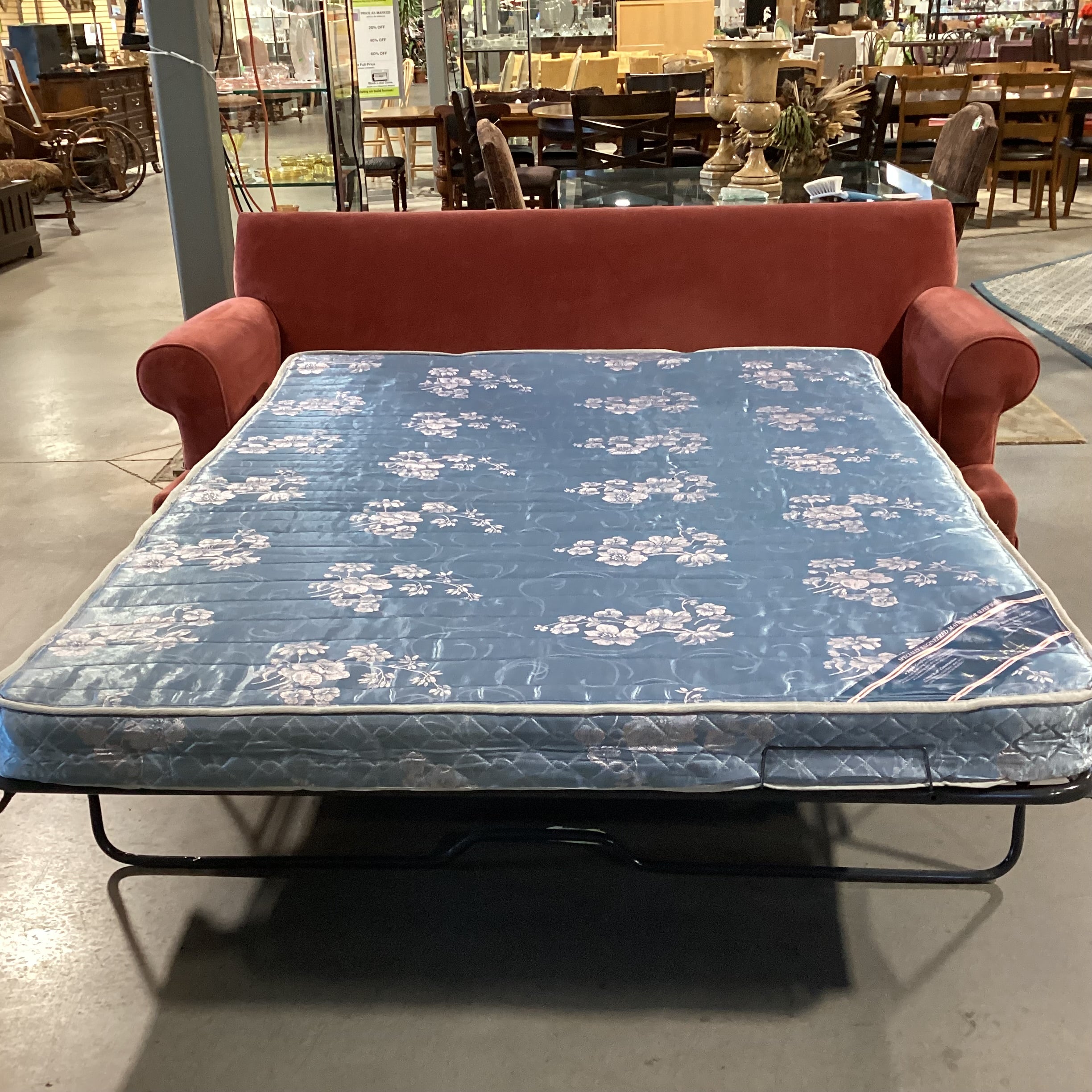 Ethan Allen Salmon Velvet Queen Sleeper Sofa 87"x 39"x 34"