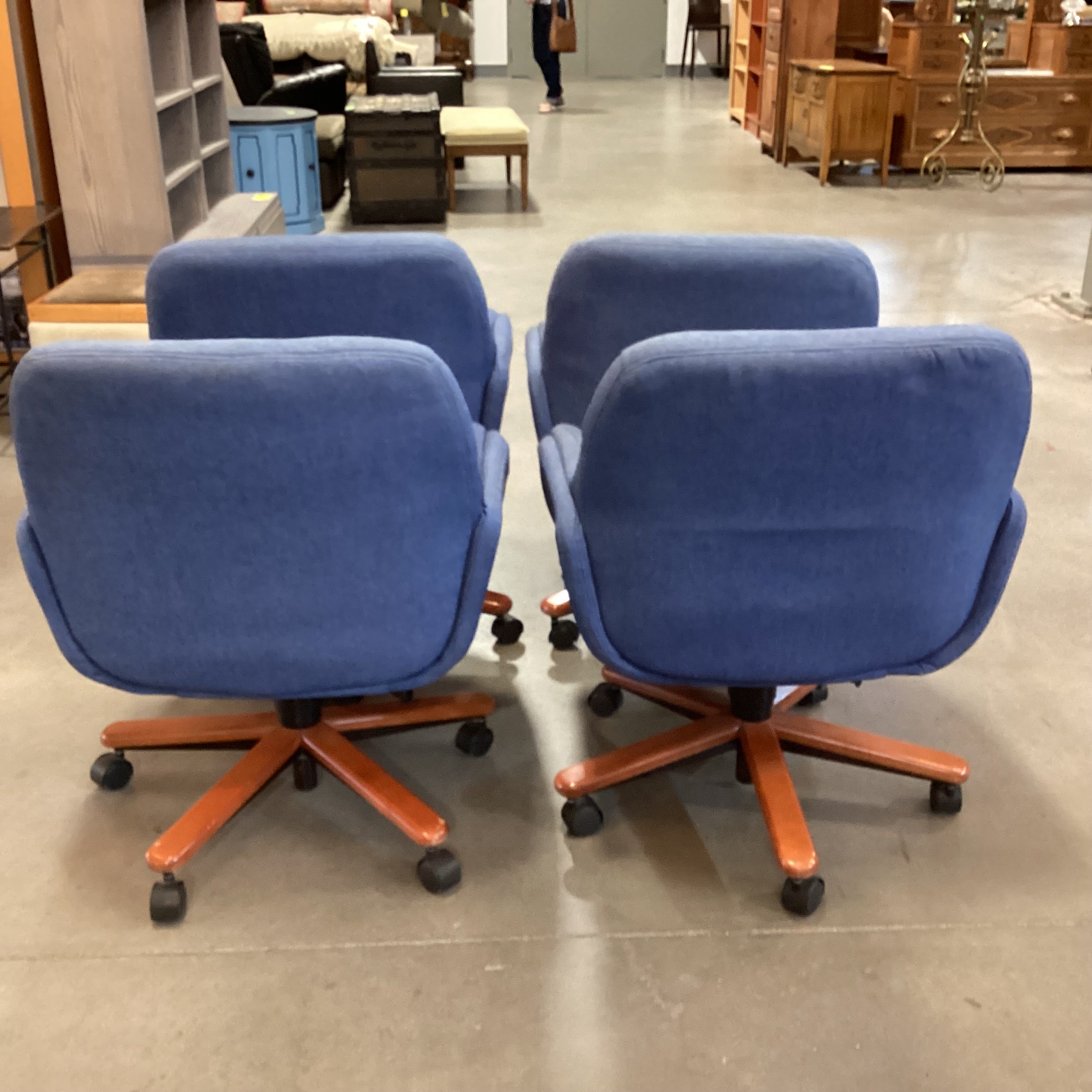 Set of 4 Denim Style Upholstered with Wood & Castered Adjustable Height Game Dining Chairs 27"x 26"x 33.5"