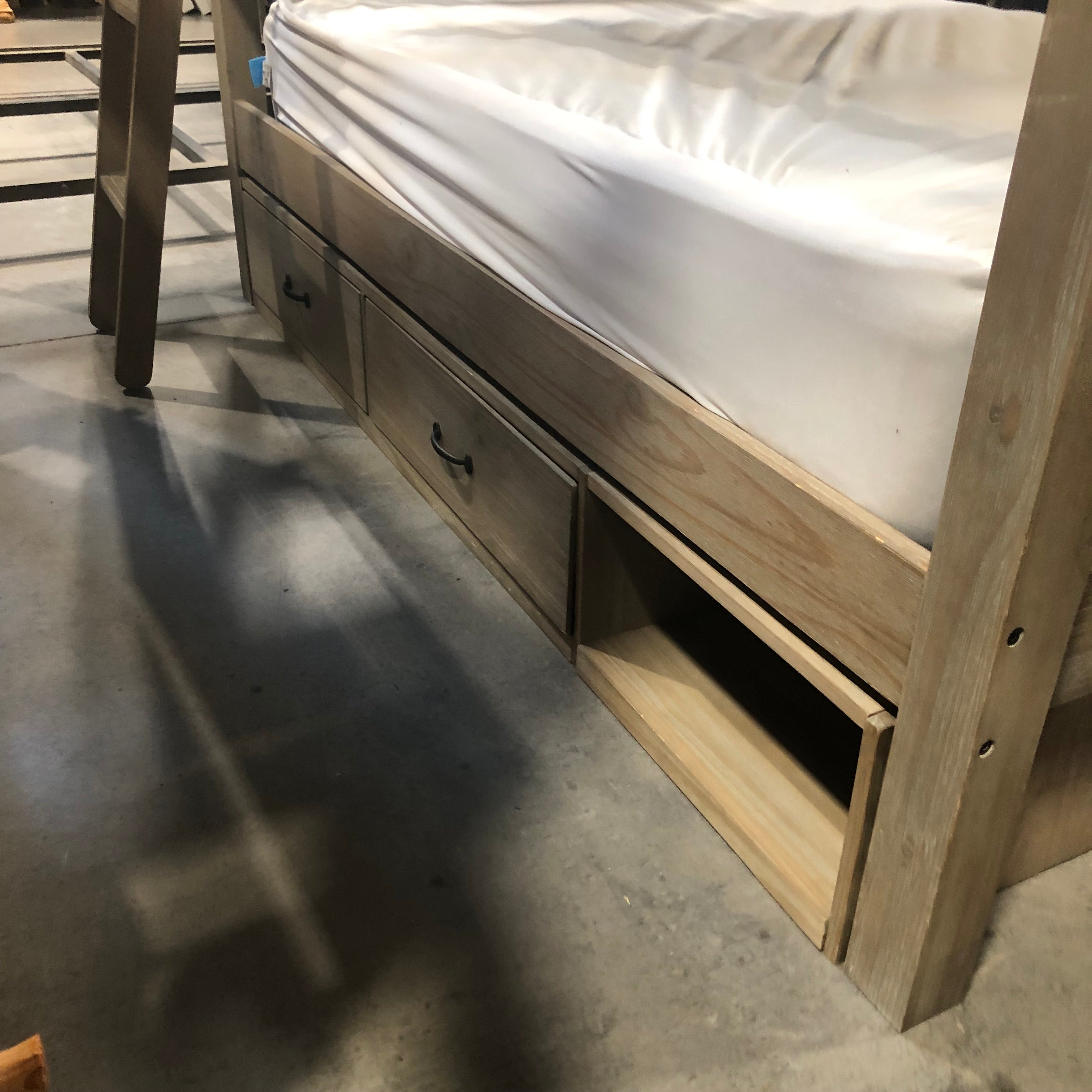 Full Over Full Solid Wood Grey Bunk Bed With Mattresses 83"x 52"x 73.5"