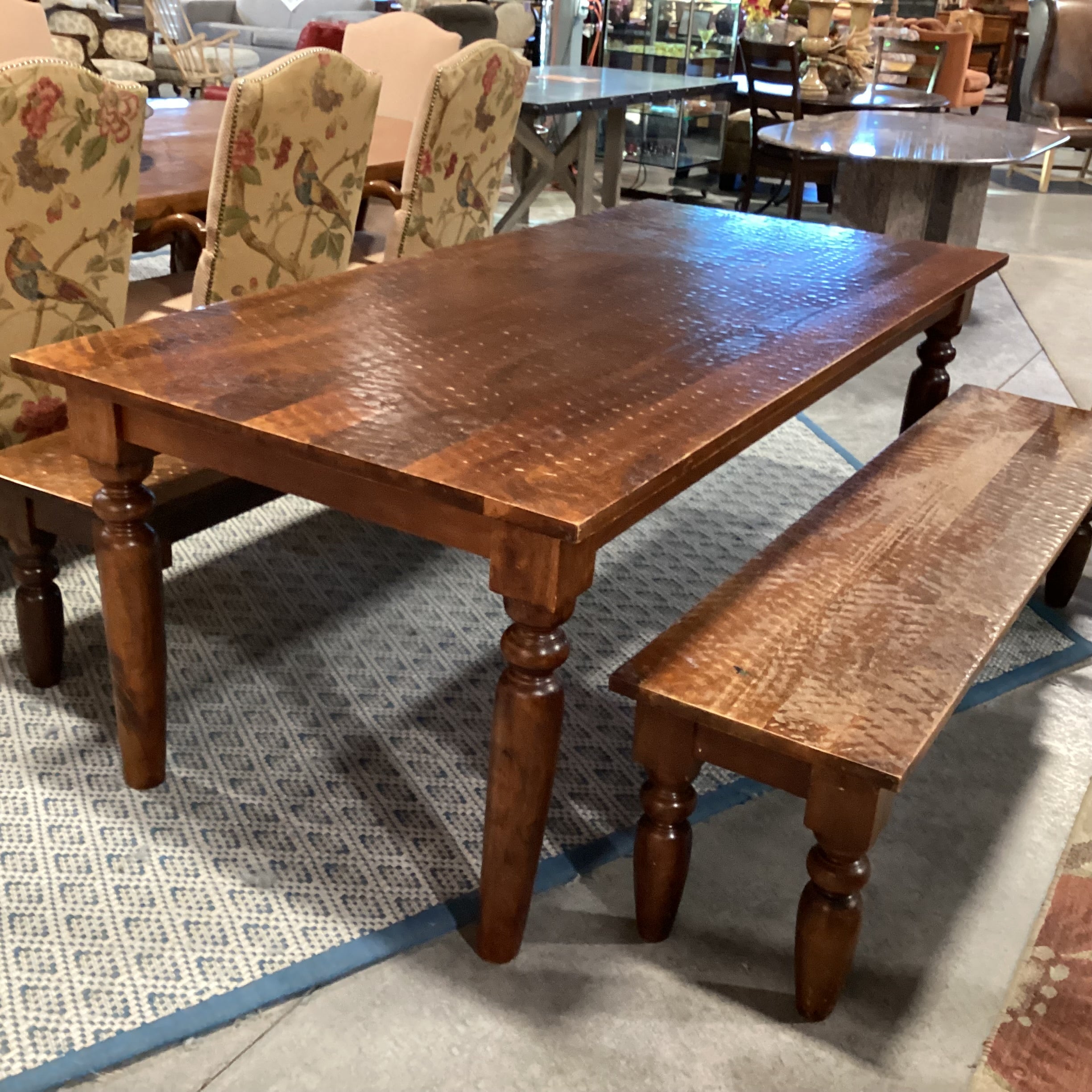 Divet Textured Distressed Solid Wood Table with 2 Benches Dining Set 82"x 38"x 30"