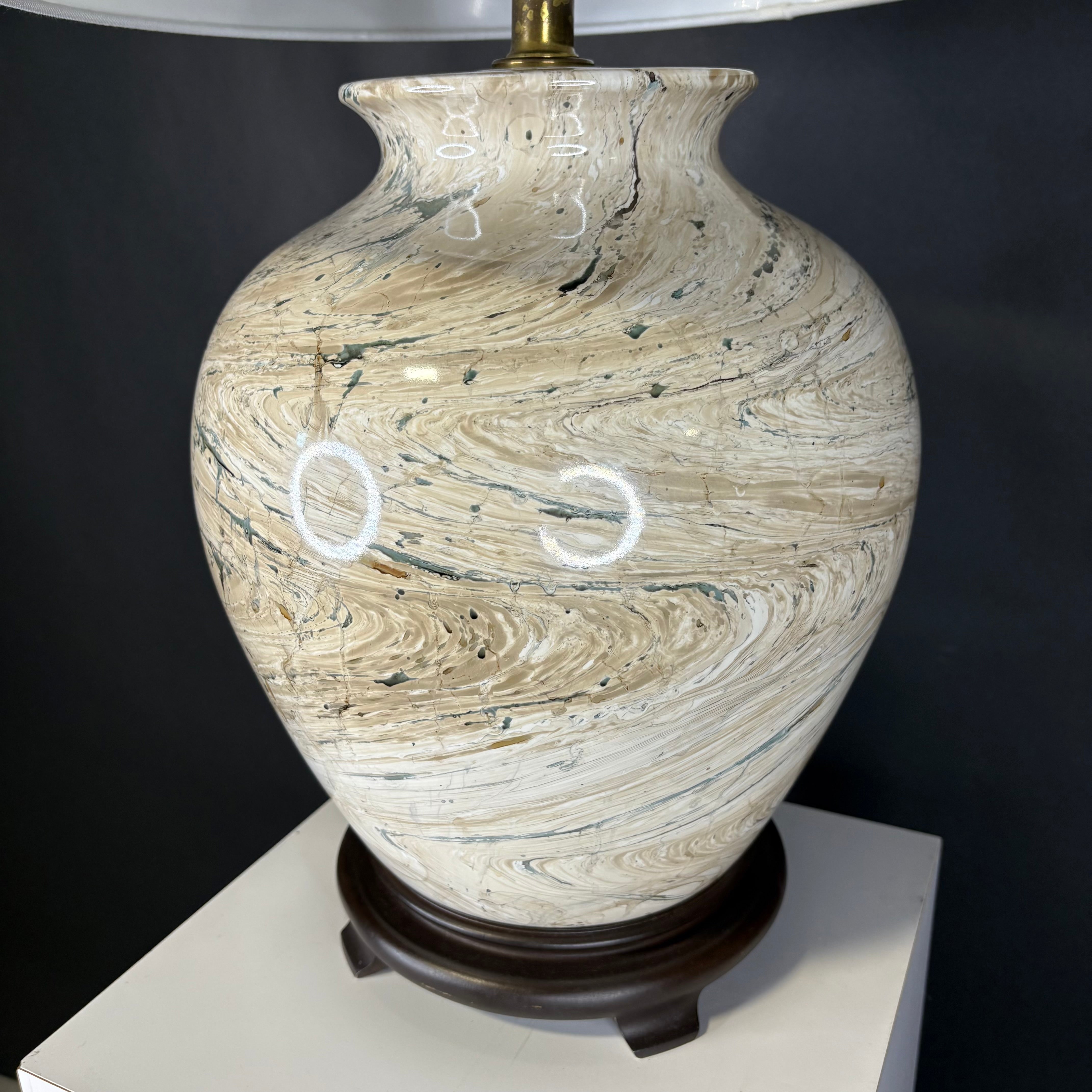 Modern Earth-tone Faux Marble with Shade Table Lamp 15” Diameter @ Shade x 26”