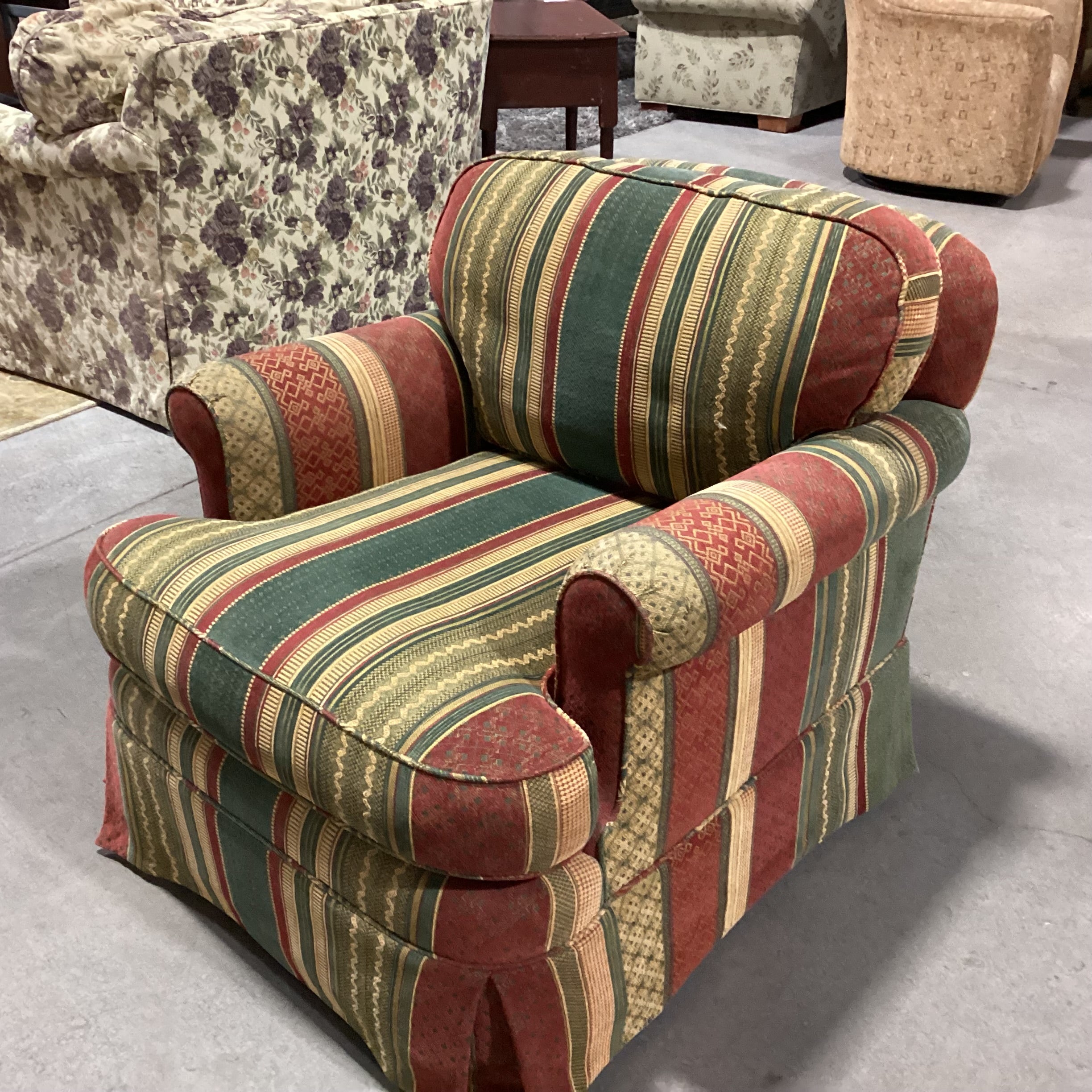 D Langston Custom Rust Green Gold Ribbon Design & Down Swivel Chair 33"x 36"x 31"