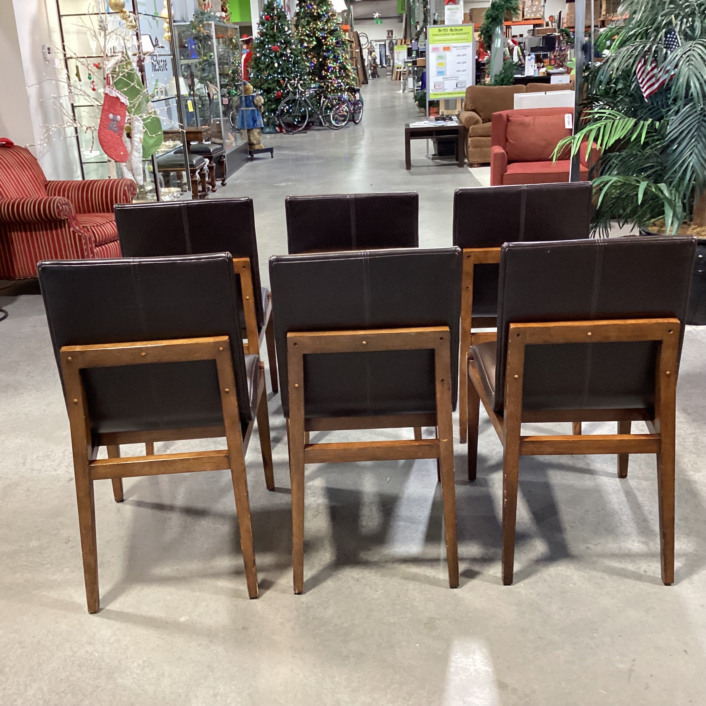 SET of 6 Brownstone Mid Century Style Chocolate Leather & Wood Dining Chairs 21"x 25"x 37"