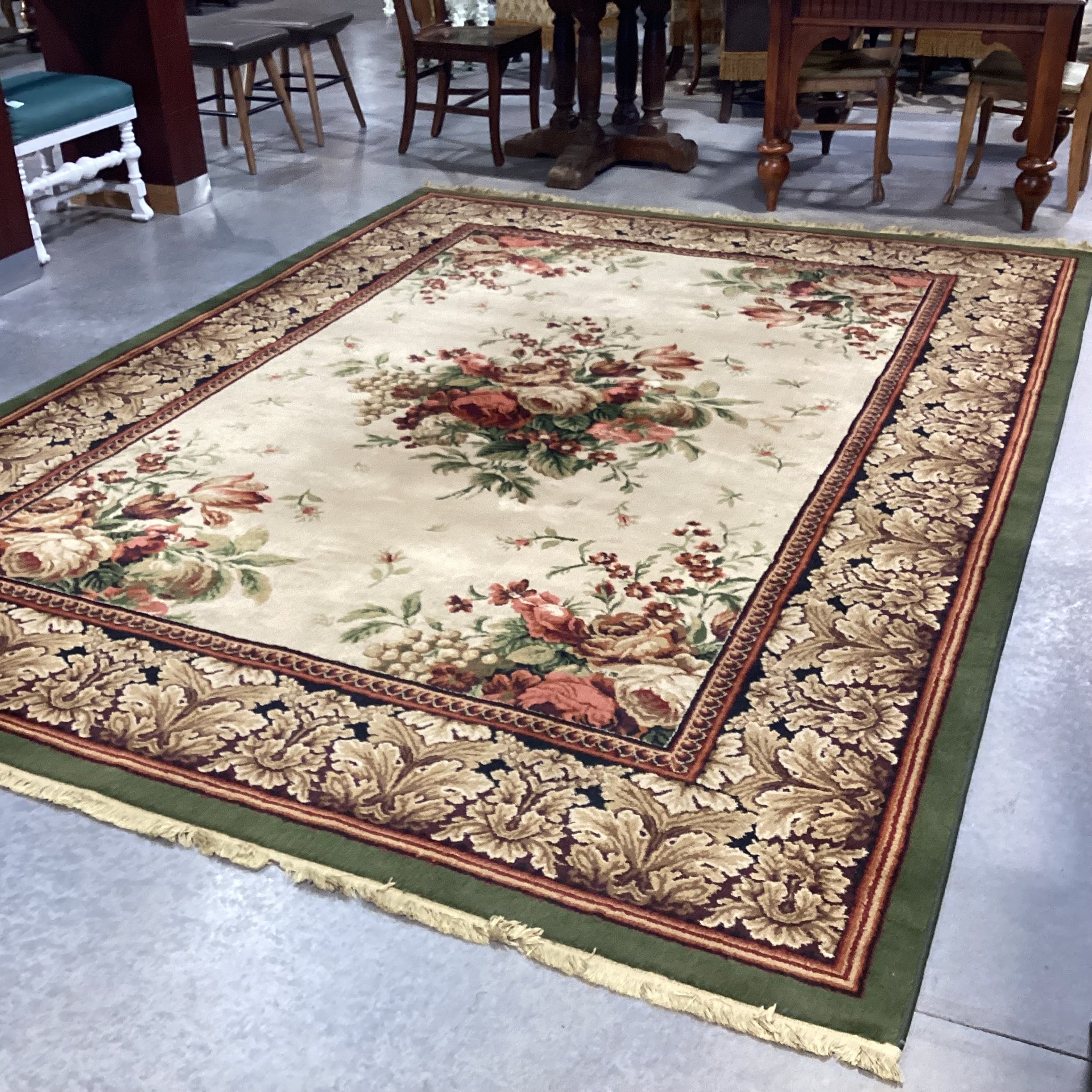 Golden Red & Olive Floral with Fringe Rug 8' x 11'