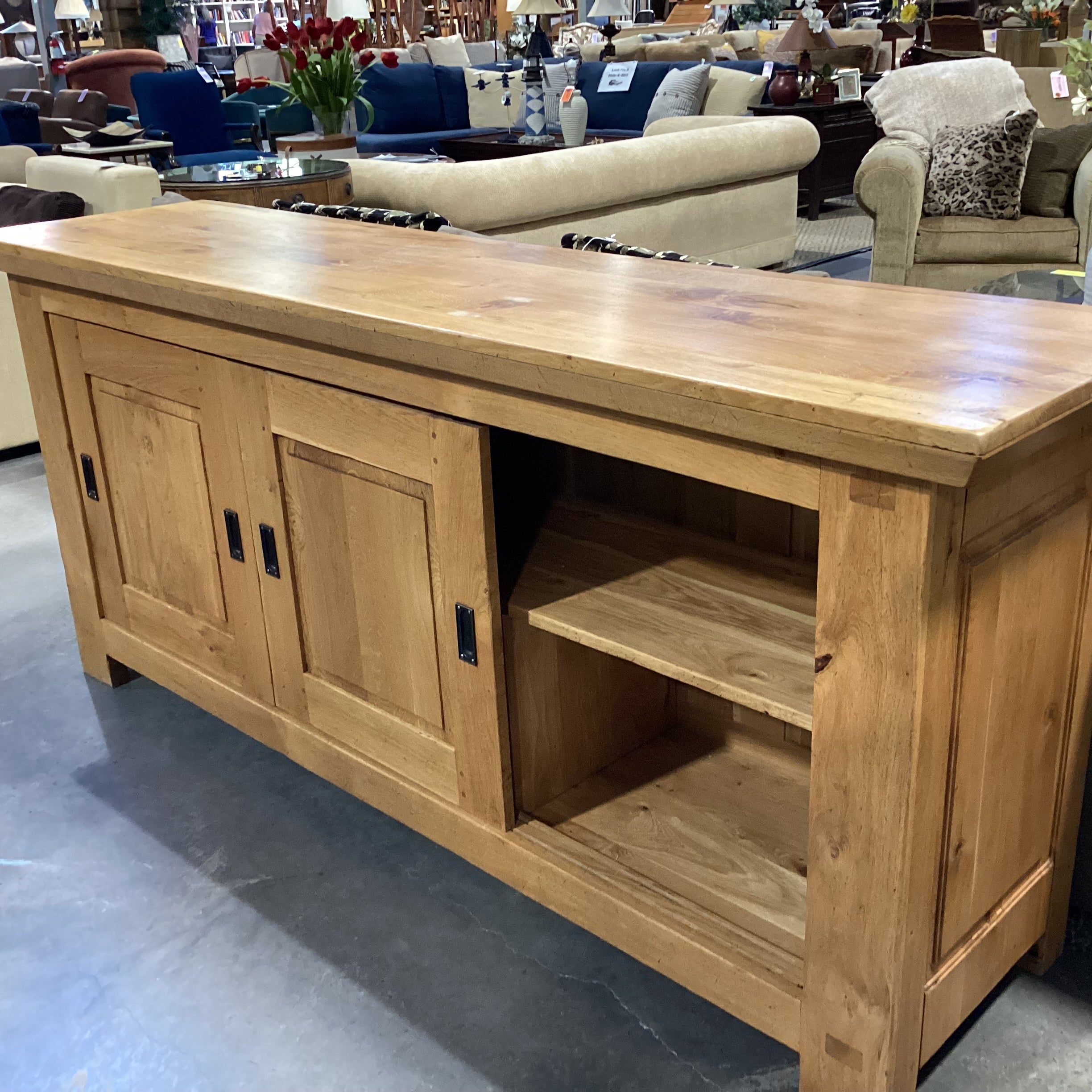 Williams Sonoma Solid French Oak 3 Sliding Doors Shelves & 2 Drawers Mendocino Sideboard 81"x 21.5"x 36.5"