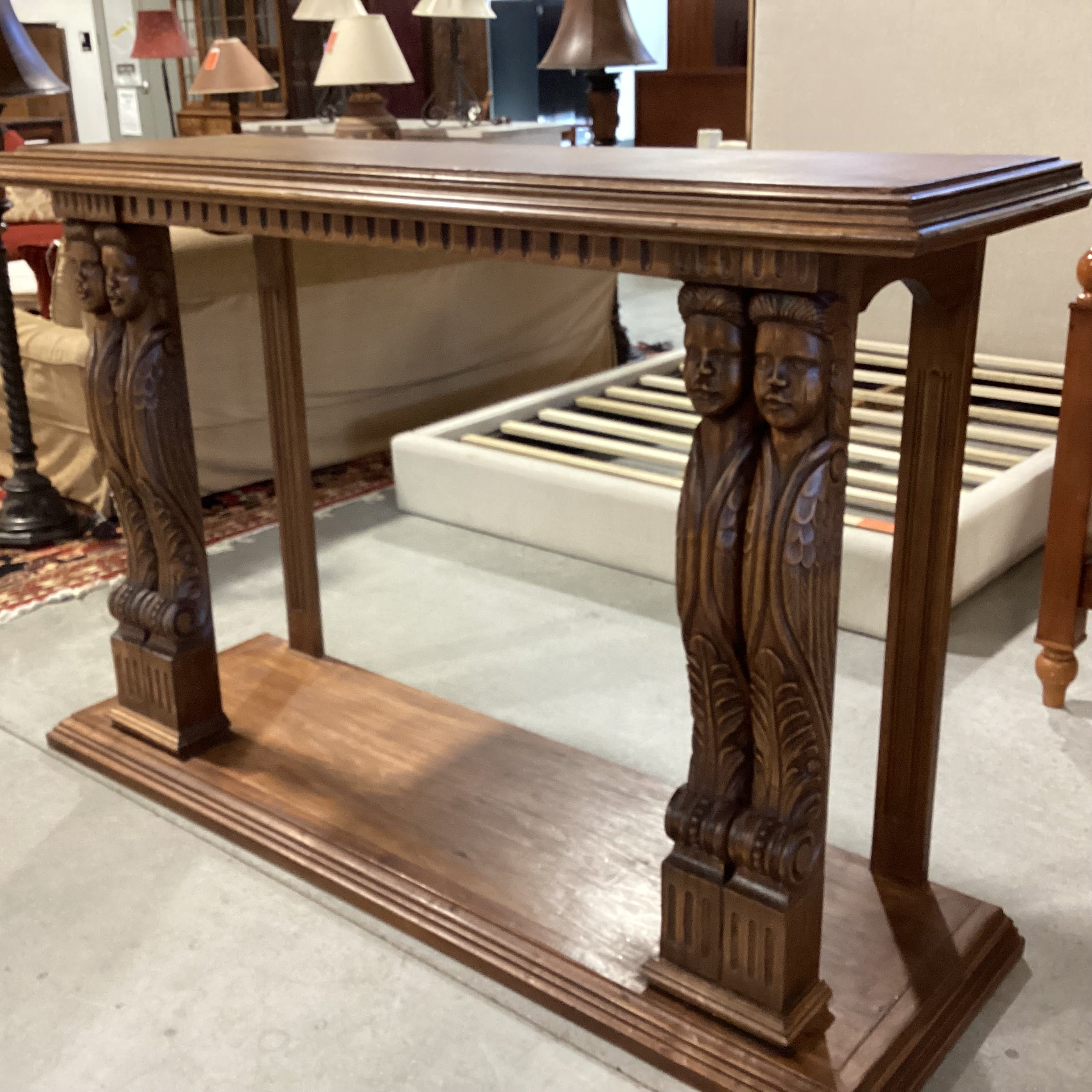 Angelic Hand Carved Columns Solid Wood 2 Tiered Console Sofa Table 72"x 22"x 47"