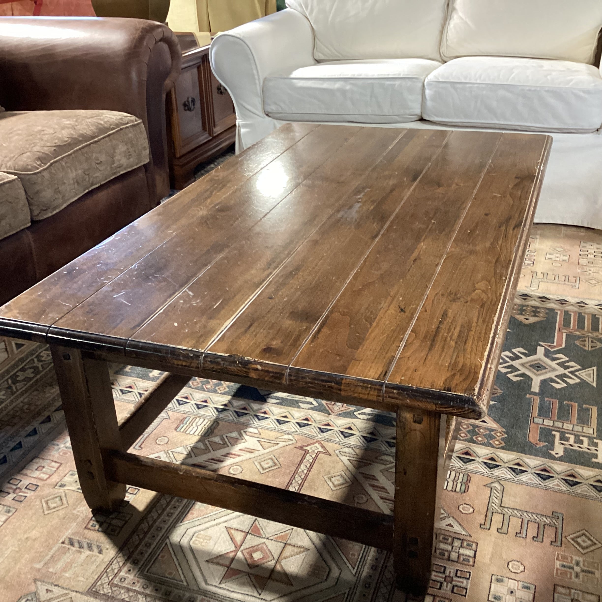 Distressed Finished Wood & Plank Coffee Table 50"x 30"x 17"