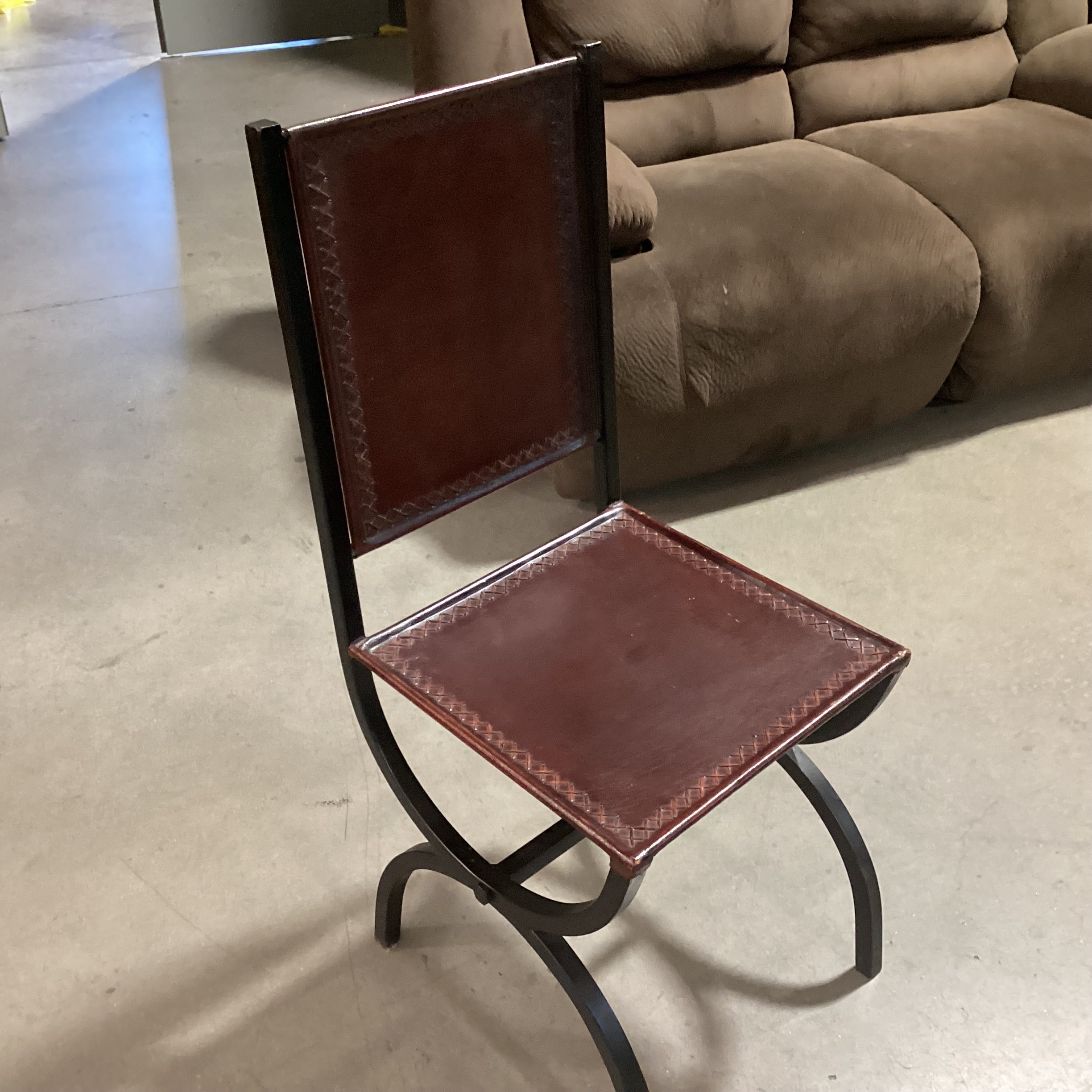 Black Iron & Leather with Cross Stitch Accent Chair 18"x 19"x 41"