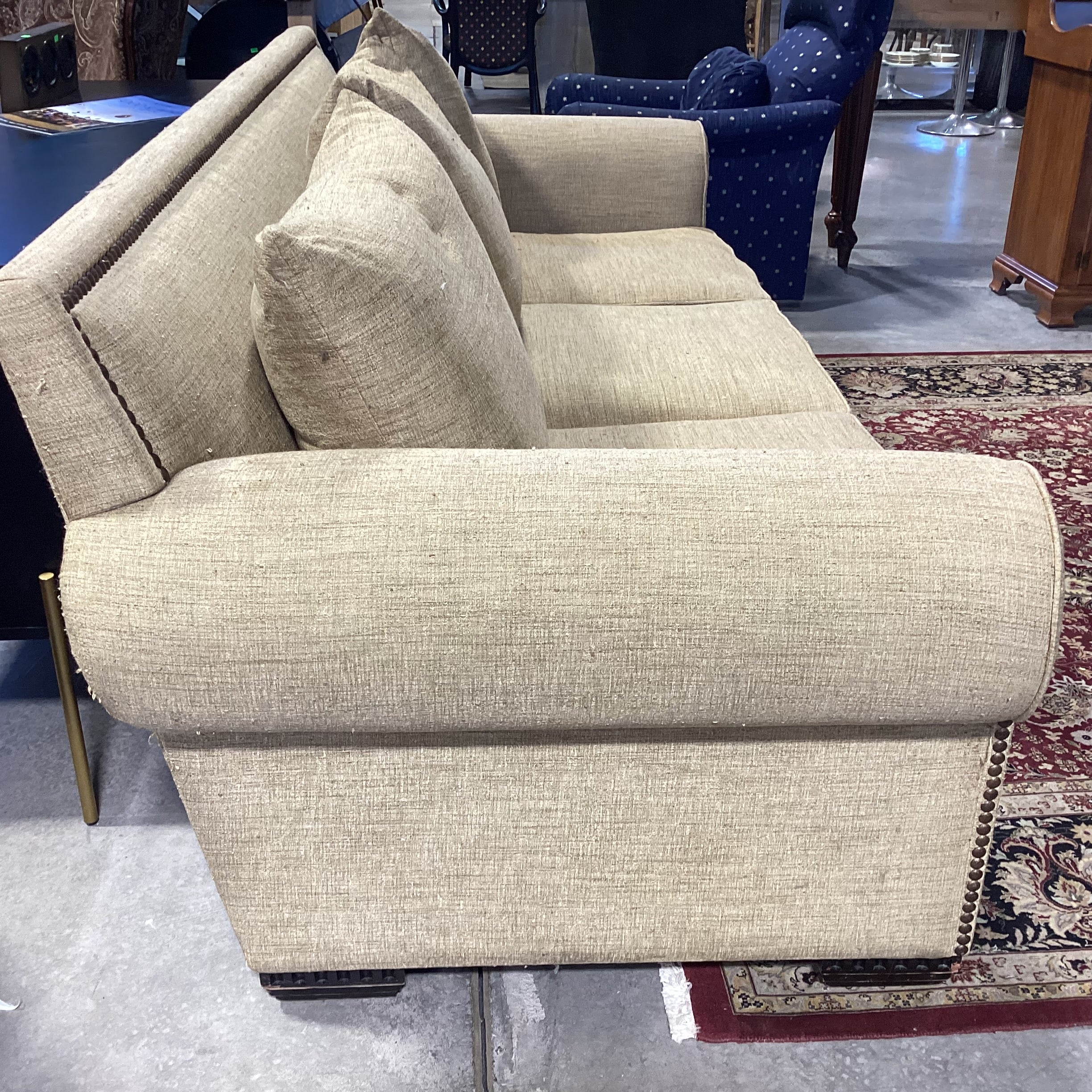 Rene Cazares Golden Tan Woven with Nailhead Down Mix Sofa 96"x 38"x 35"