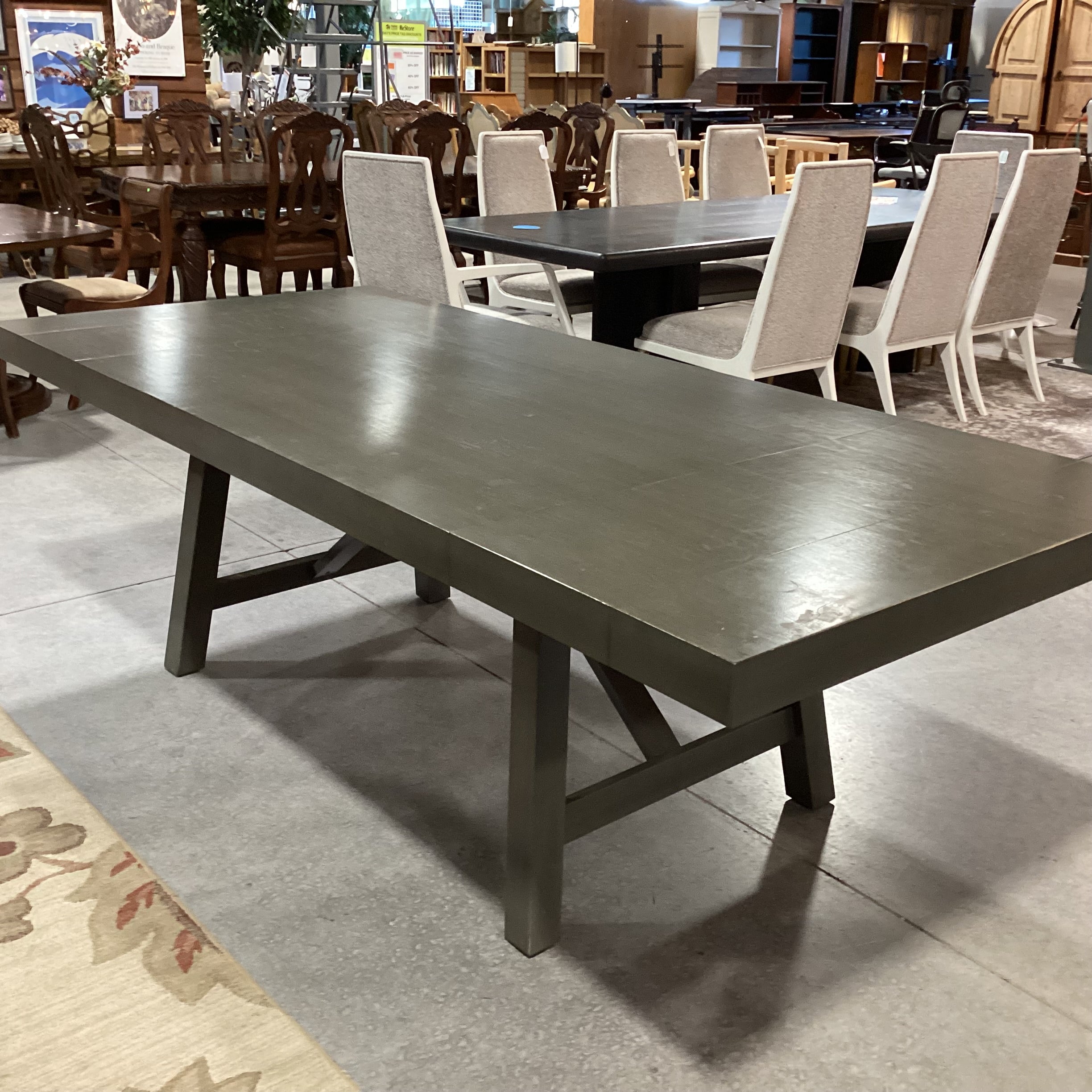 Standard Furniture Grey Finish Trestle & 2 End Leaves Dining Table 95"x 42"x 30"