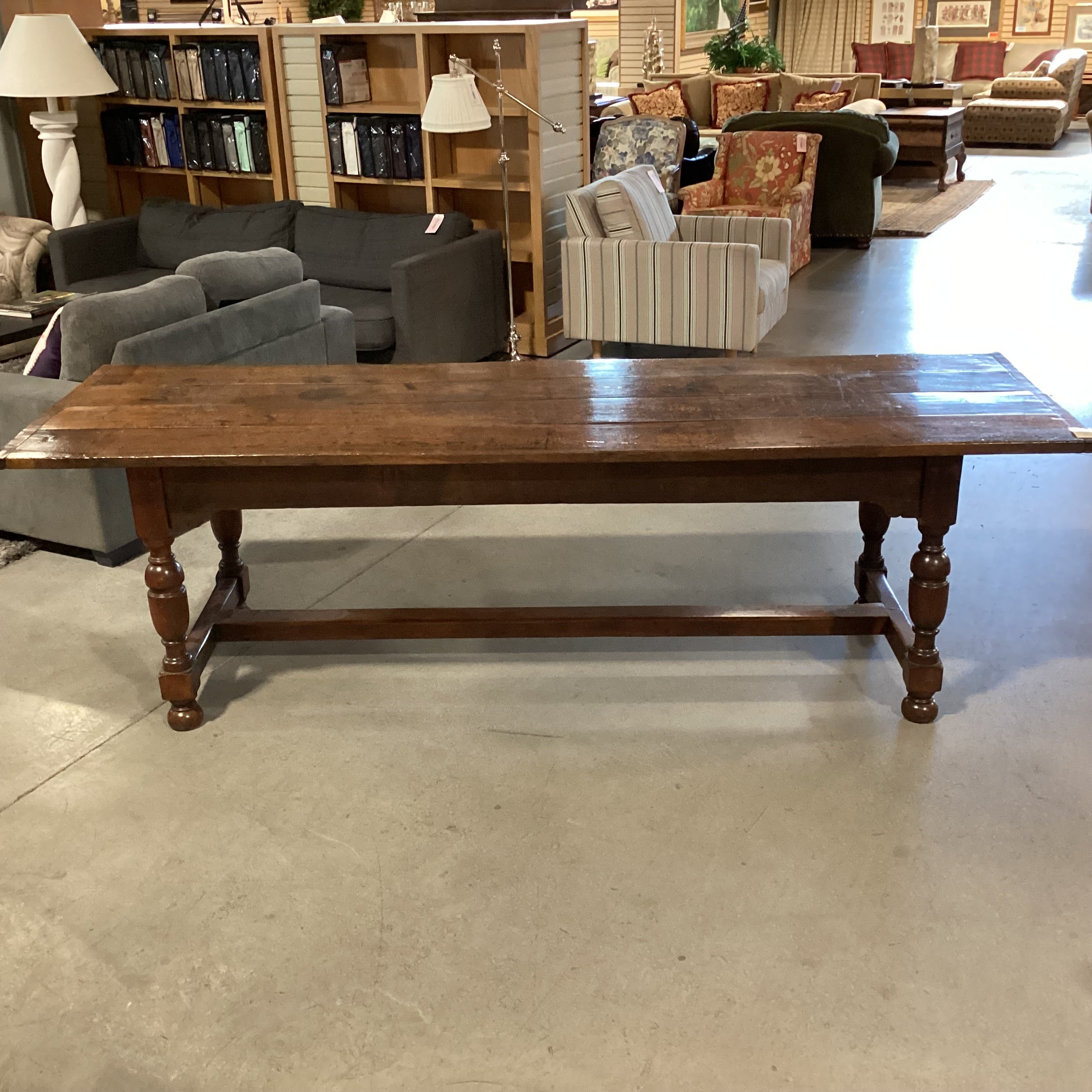 Antique Oak & Pine with Top From 1700s Carved Base From 1800s Tavern Dining Table 100"x 31.5"x 30.5"