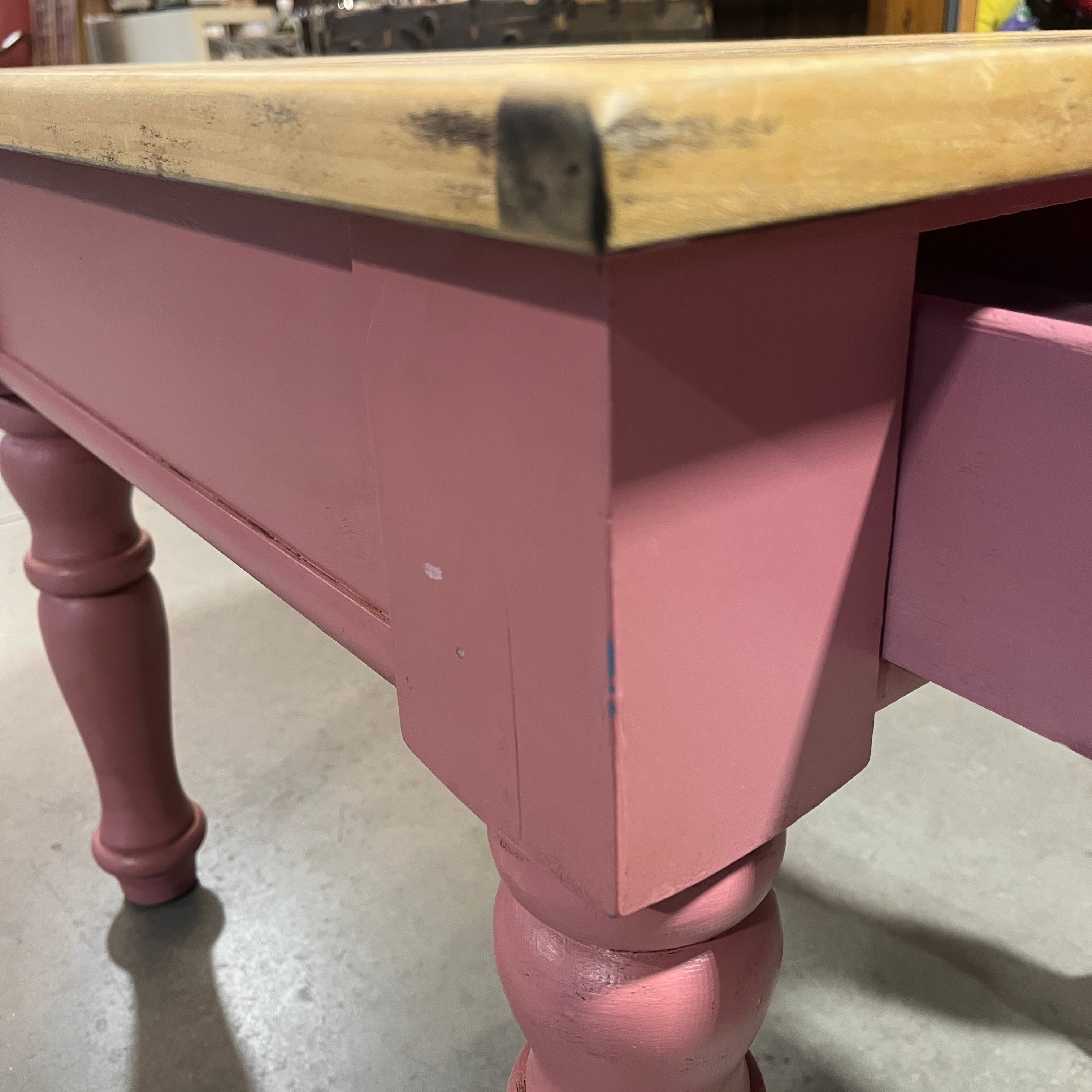 Pink Painted Solid Wood 1 Drawer Accent Table 23"x 27"x 23"