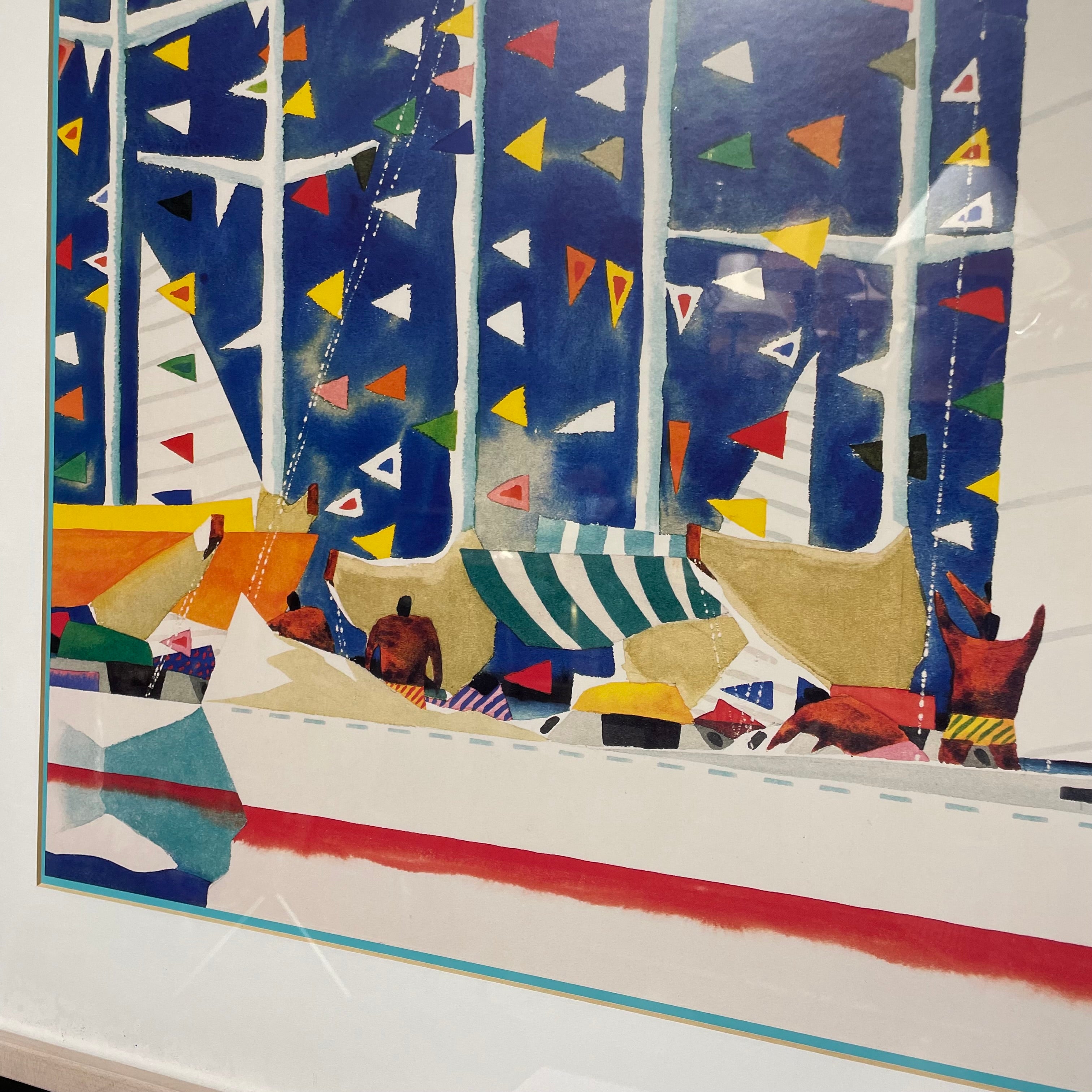 Ian Tremewen "Boats 'N The Harbour" Print In Light Wood Frame 37" x 30"