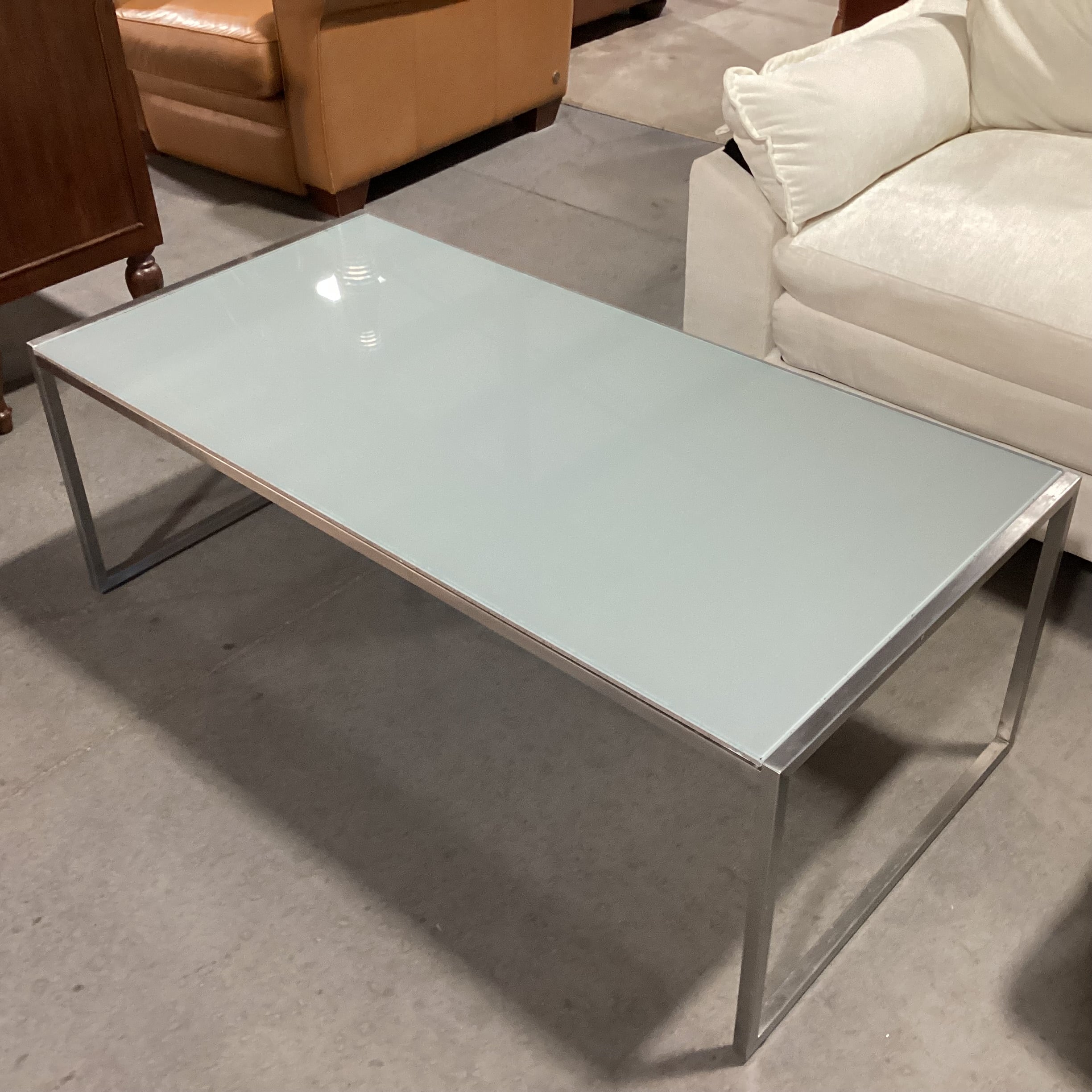 Frosted Glass & Chrome Modern Coffee Table 48"x 24"x 17"